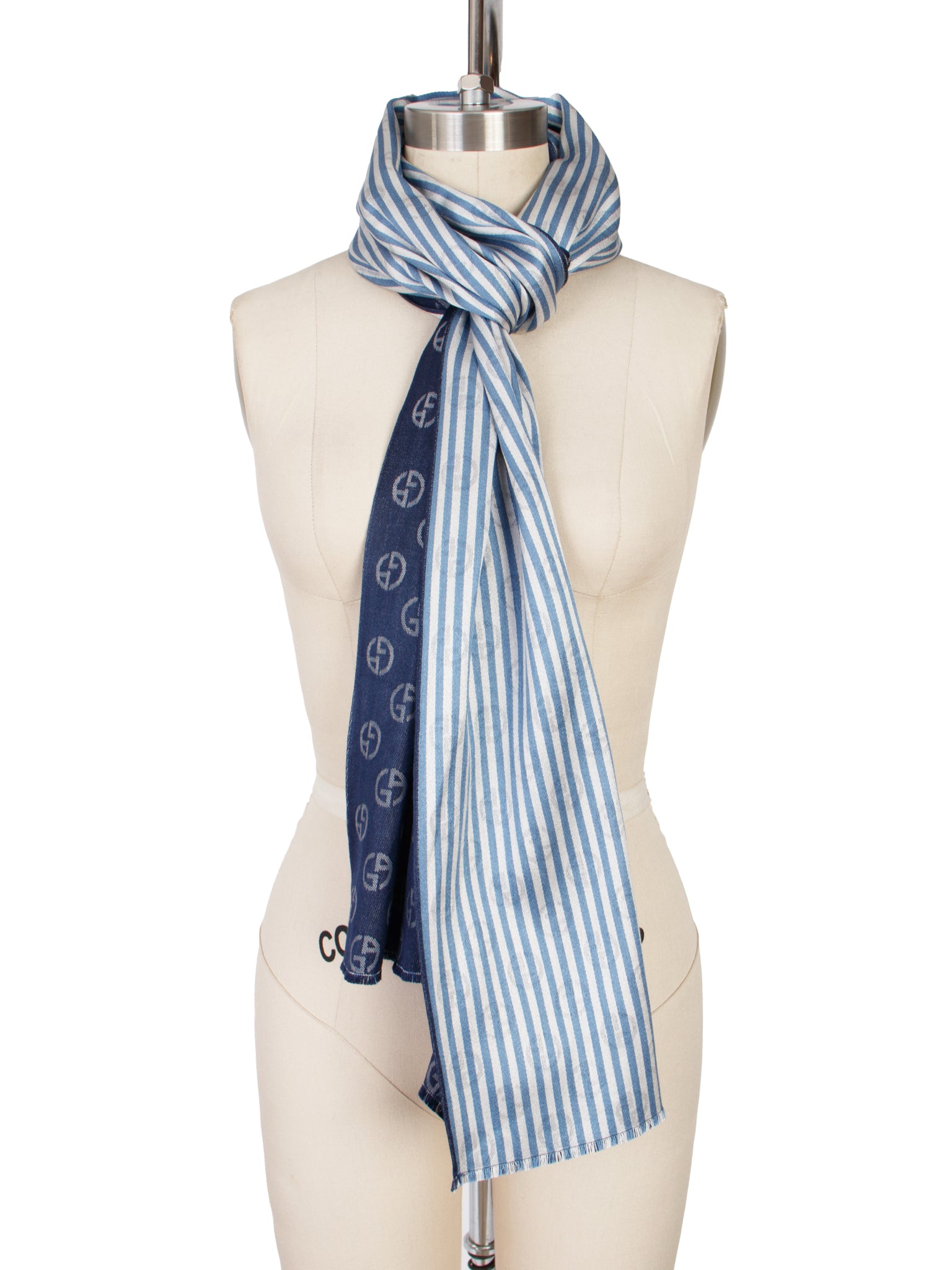 Giorgio Armani Silk Striped Logo Scarf