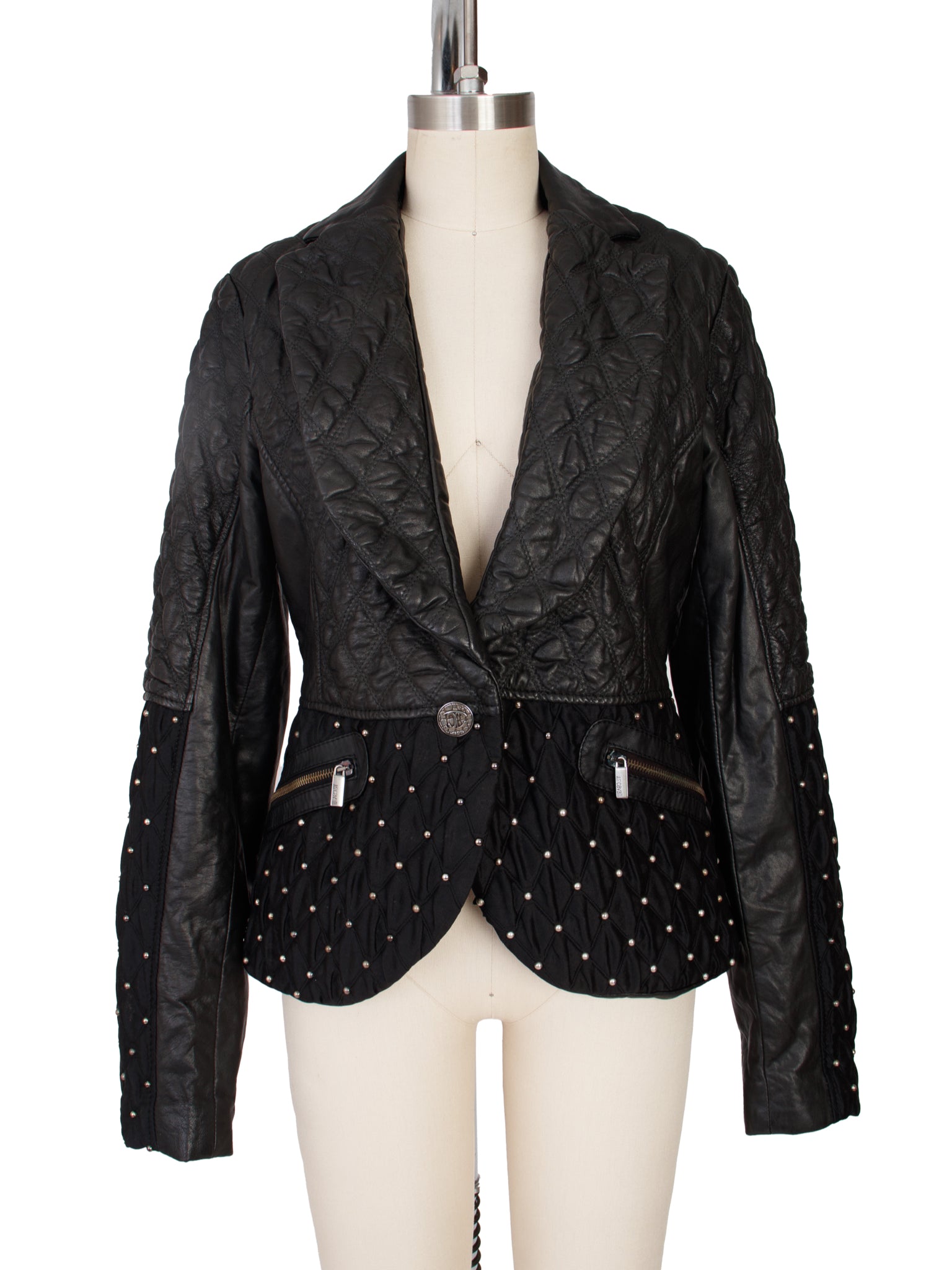 Just Cavalli Leather Quilted & Round Studded Jacket