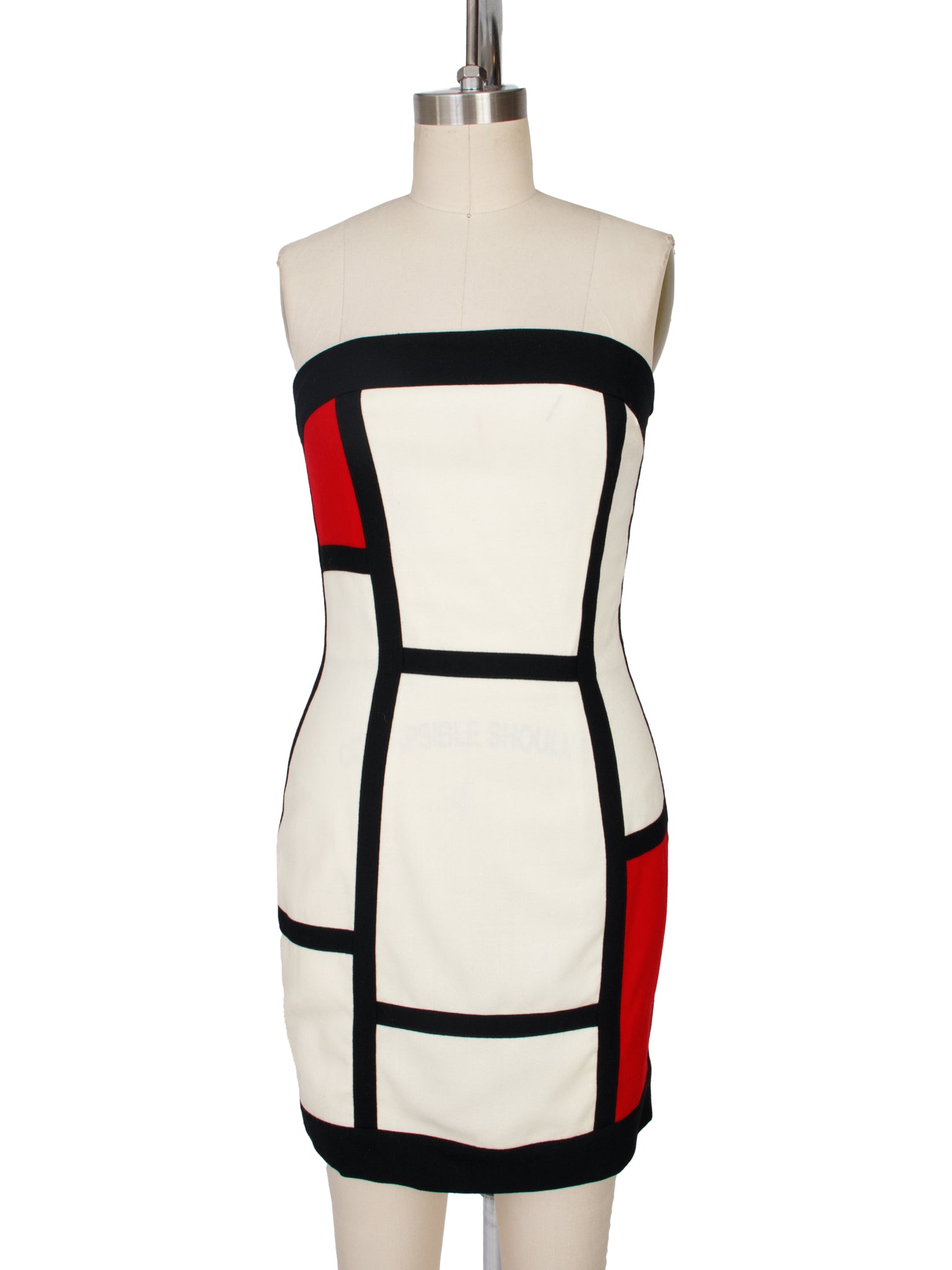 1980s Mondrian Strapless Mini Dress