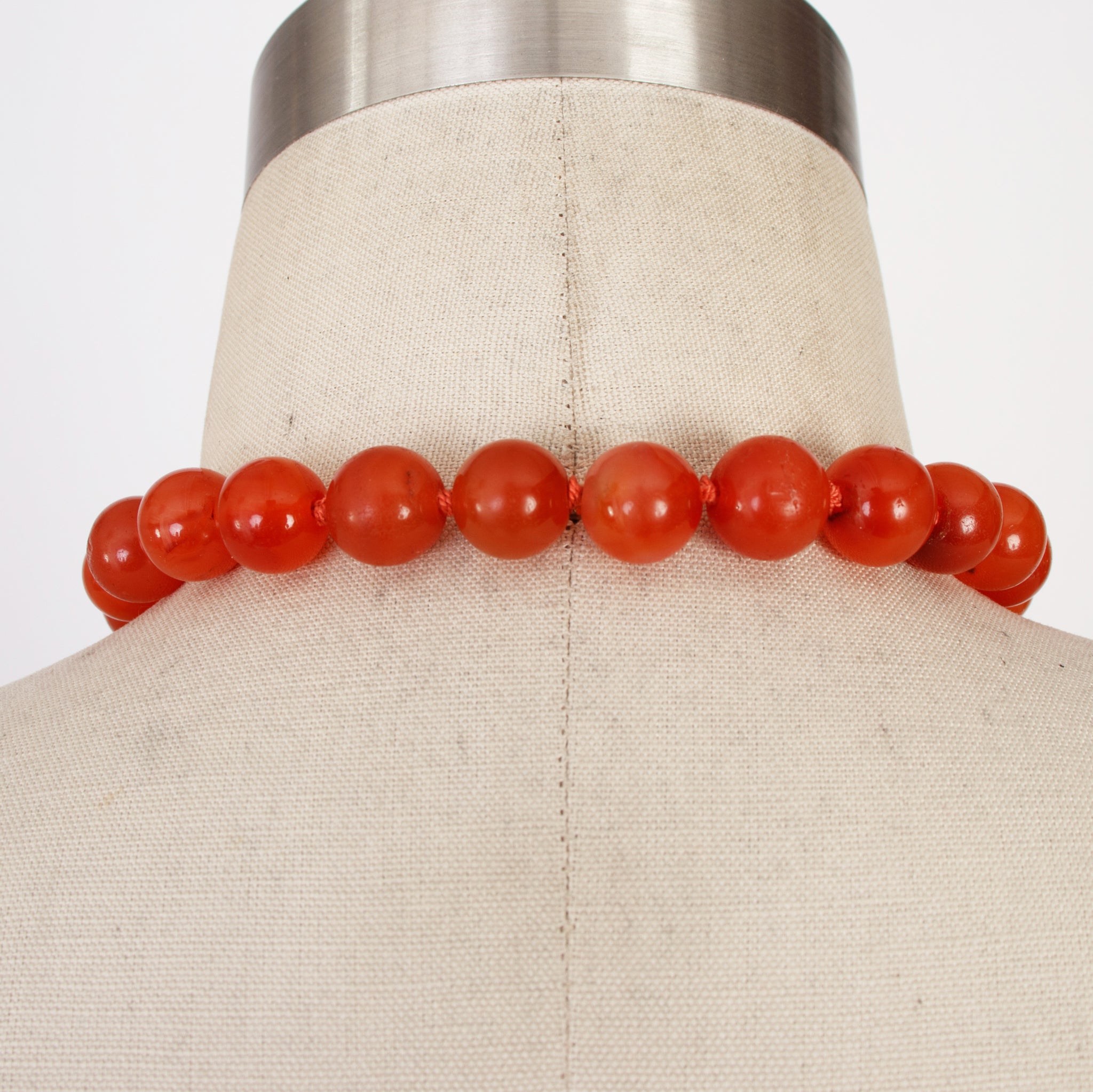Sterling Leaf Bezel & Handknotted Carnelian Bead Necklace