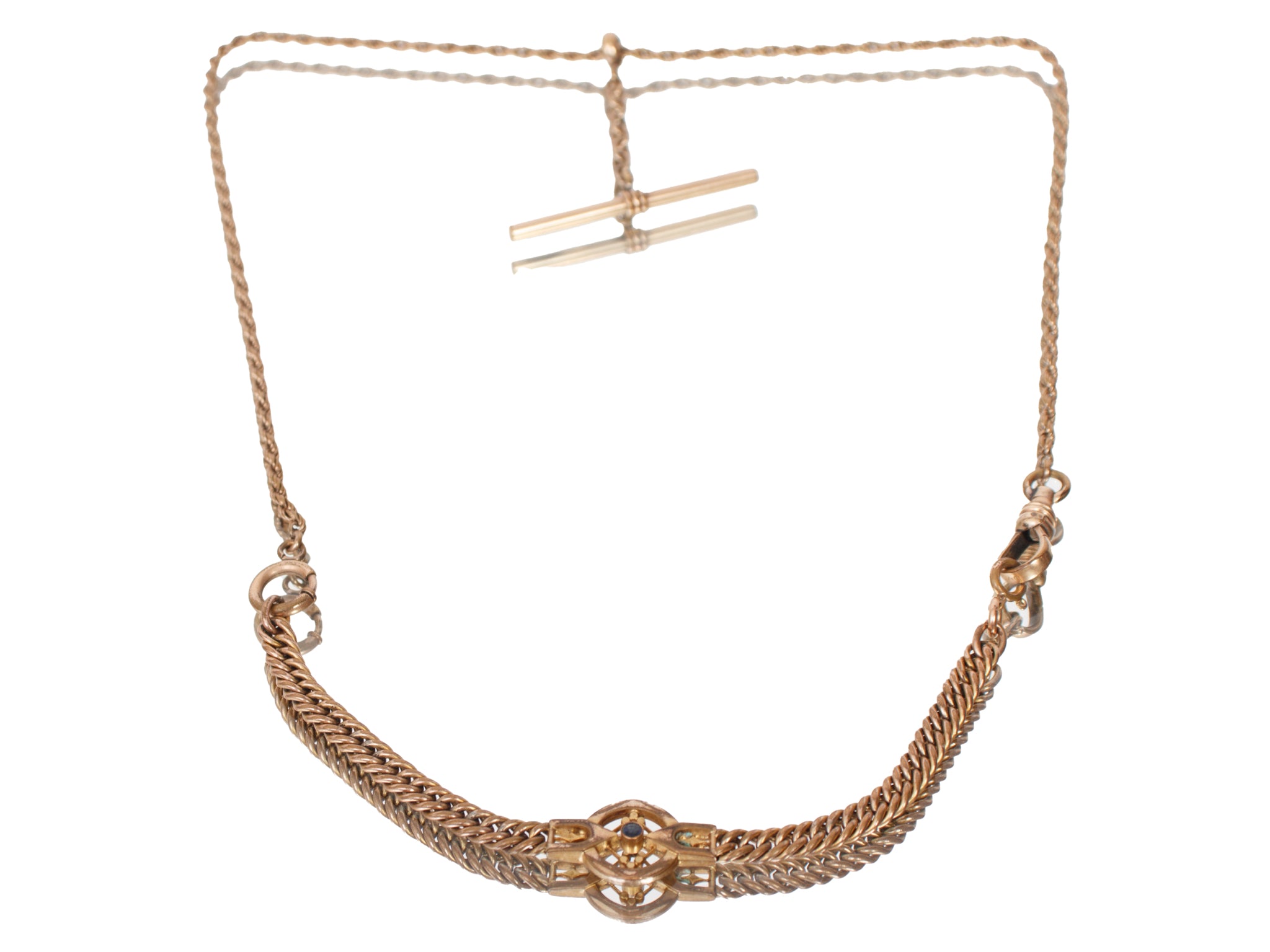 Victorian Sapphire Bezel & Gold Plated Watch Chain