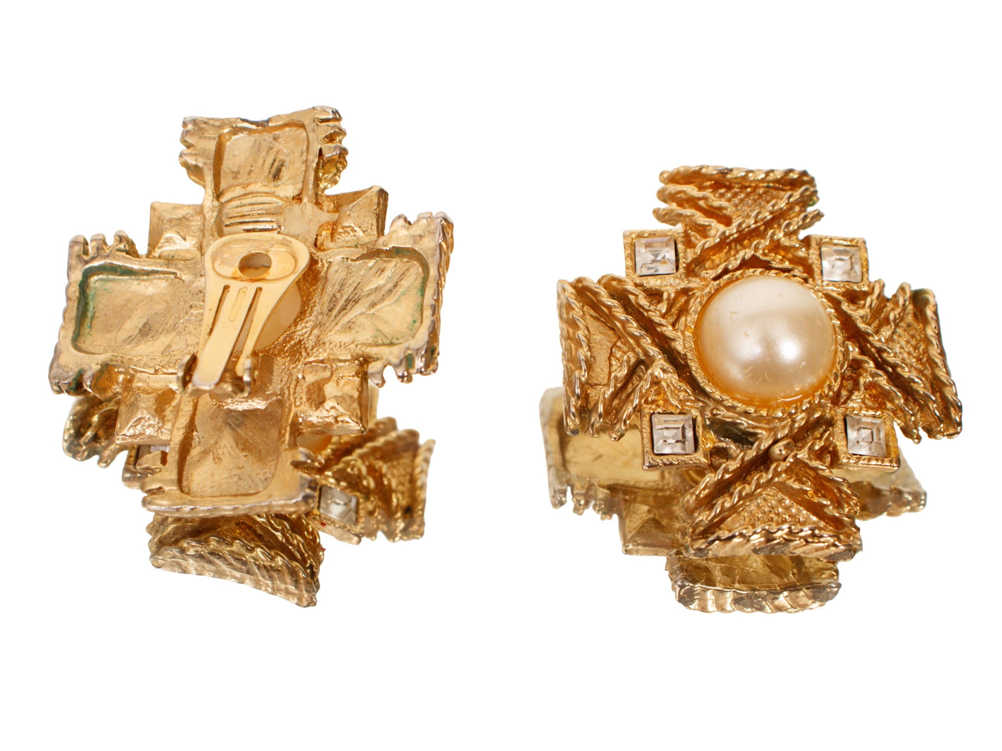 Ornate Faux Pearl Cross Clip-On's