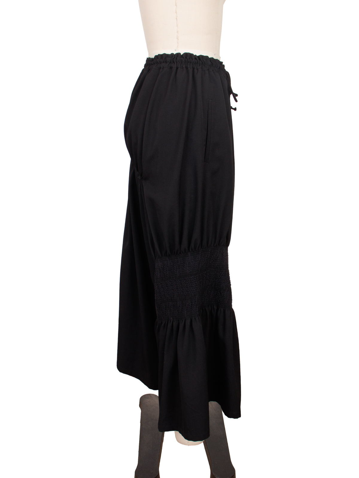 AW13 Y's Wool Smocked Asymmetric Pants