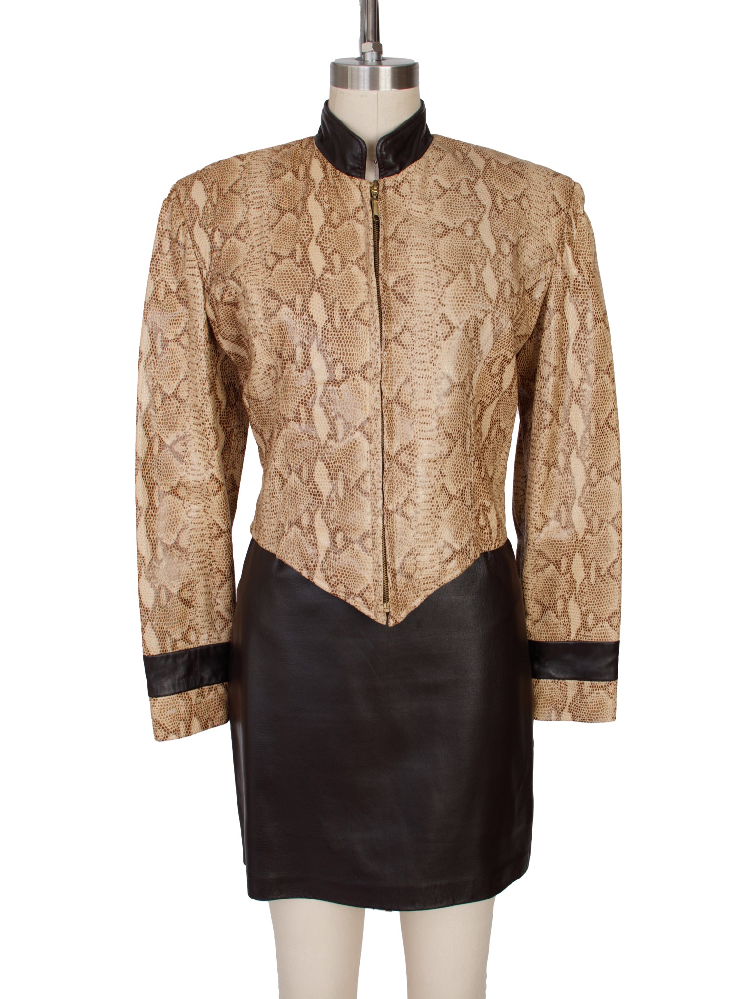 1990's Paris Line Leather Embossed Jacket & Skirt Set