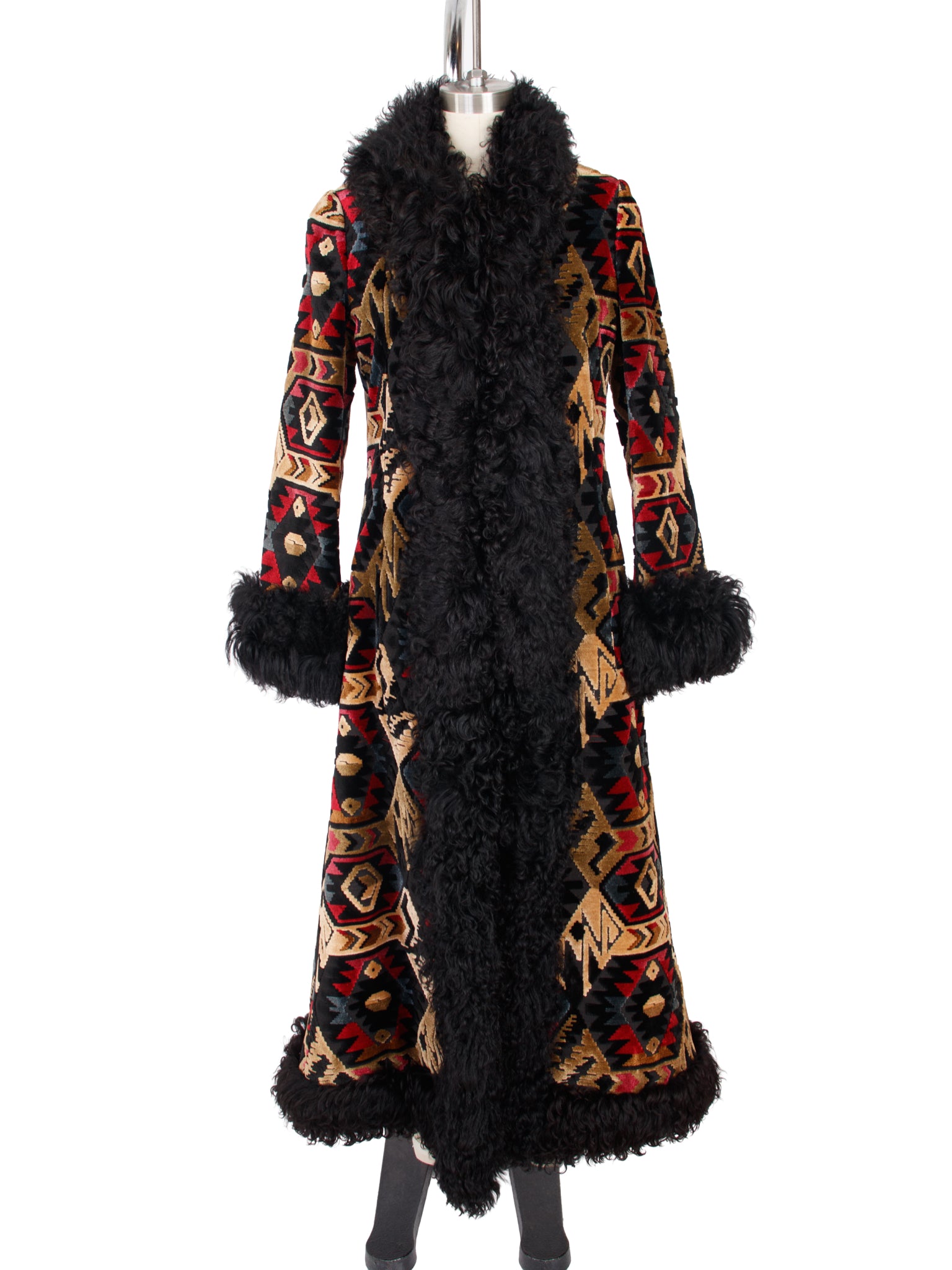 1970s Anne Klein Tapestry & Mongolian Fur Coat