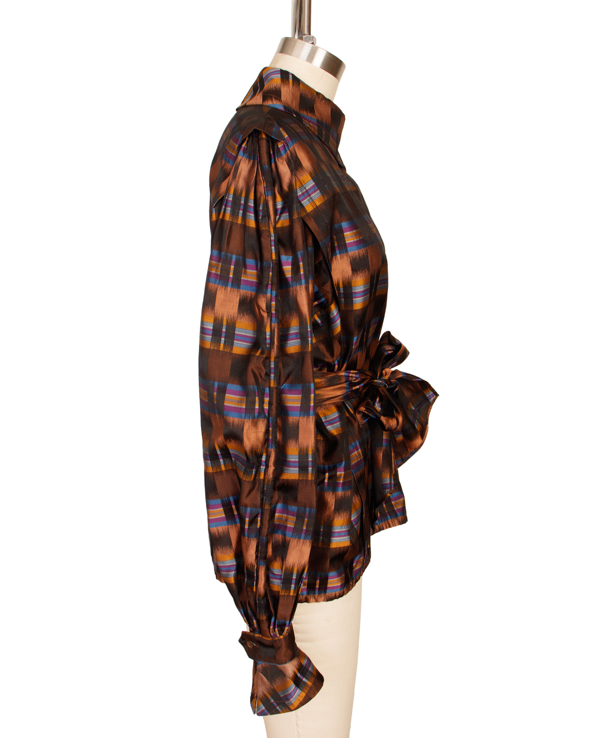 1980s Escada Silk Ikat Check Blouse