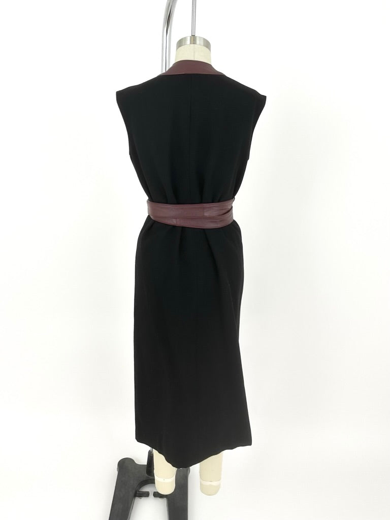 Anne Klein Wool & Leather Wrap Dress