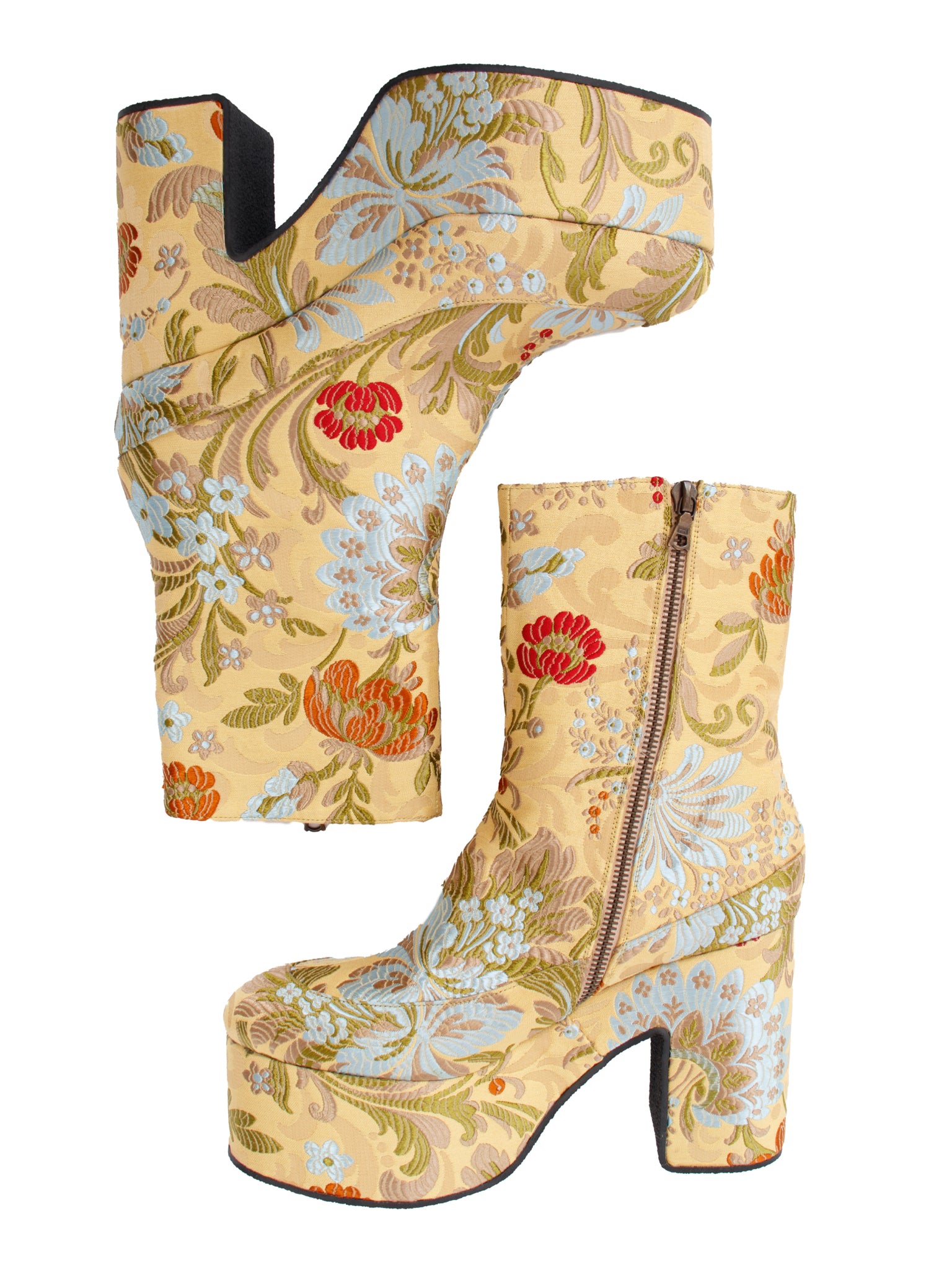 Dries Van Noten Floral Brocade Platform Boots (38.5)