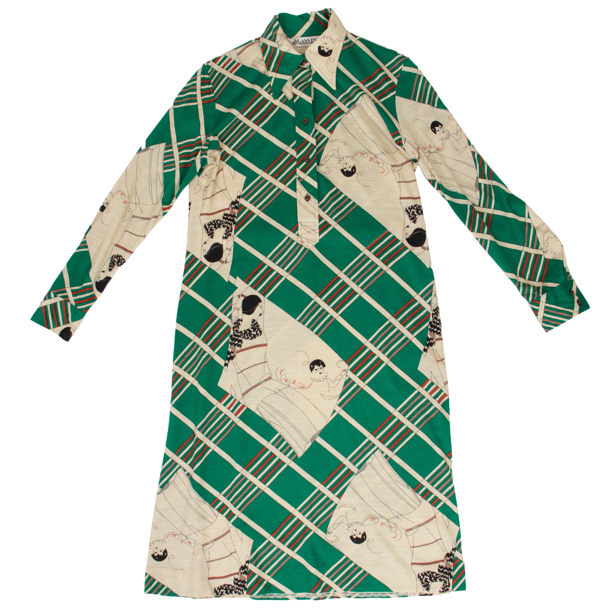 1970s Lanvin Art Deco Print Dress