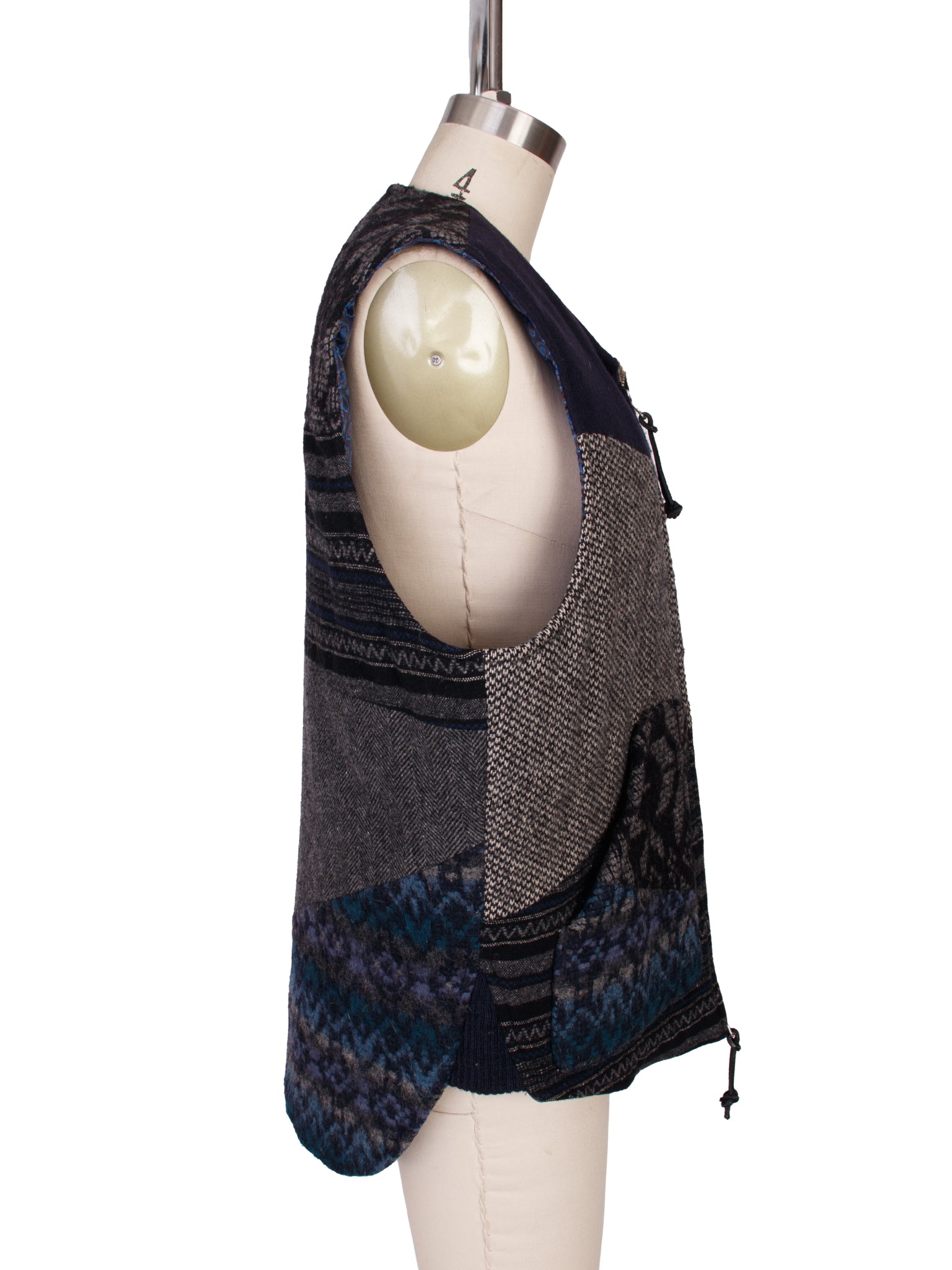 Monitaly Black & Blue Wool Patchwork Quilted Vest
