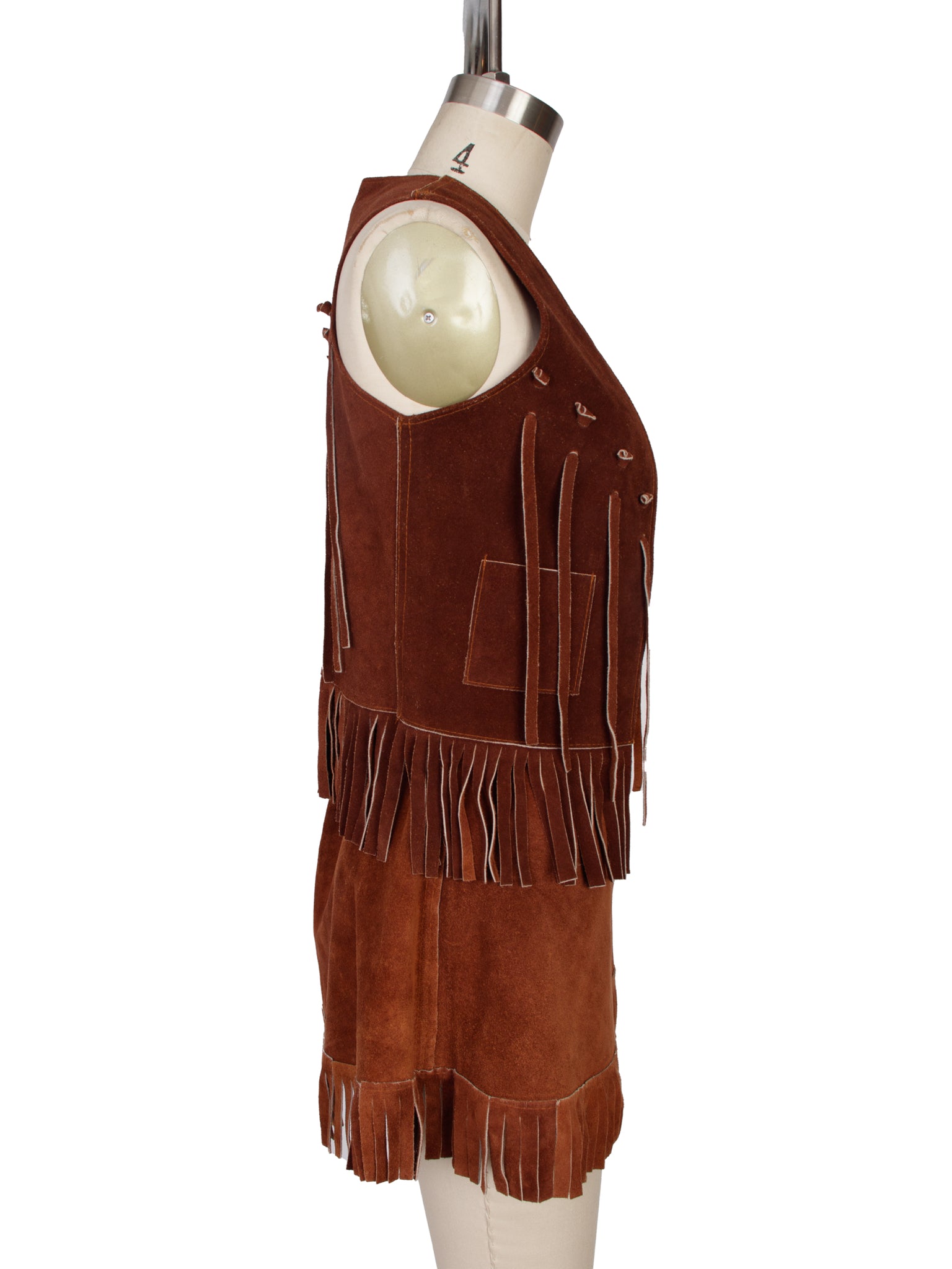 1970s Suede Fringe Trim Vest & Skirt Set