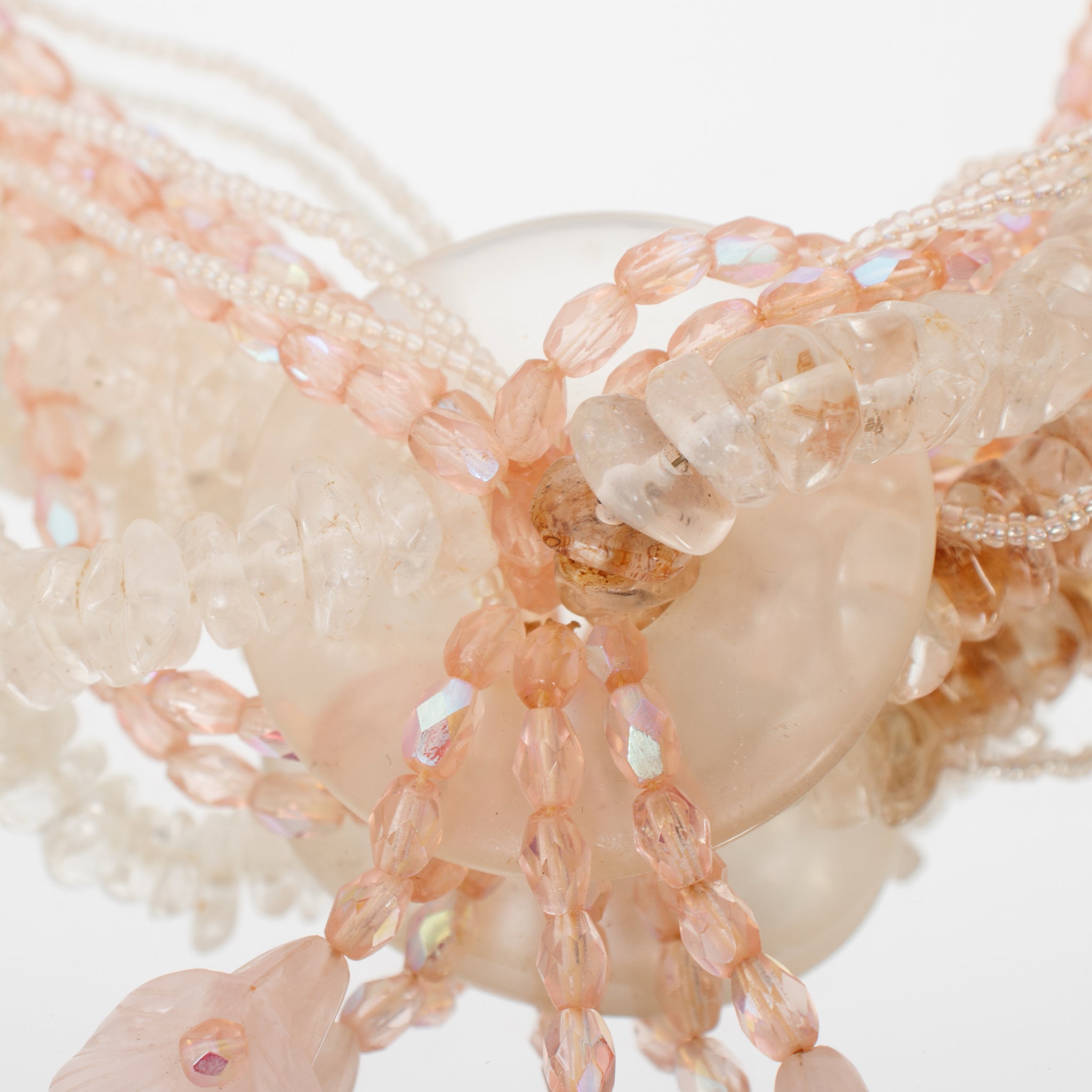 Rose Quartz & Crystal Multi-Strand Beaded Cala Lily Necklace