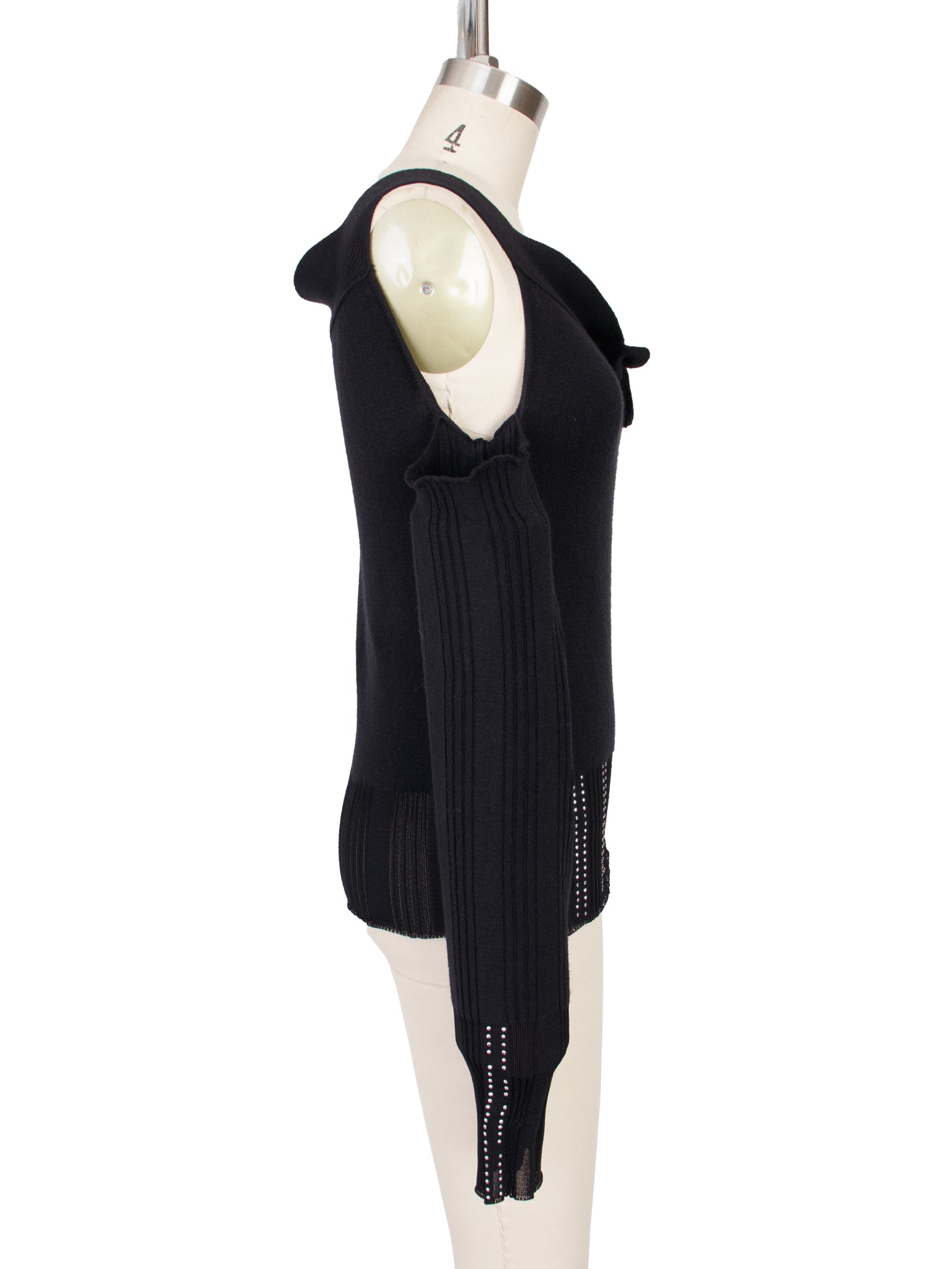 Claude Montana Blu Wool Rib Knit Embellished Top