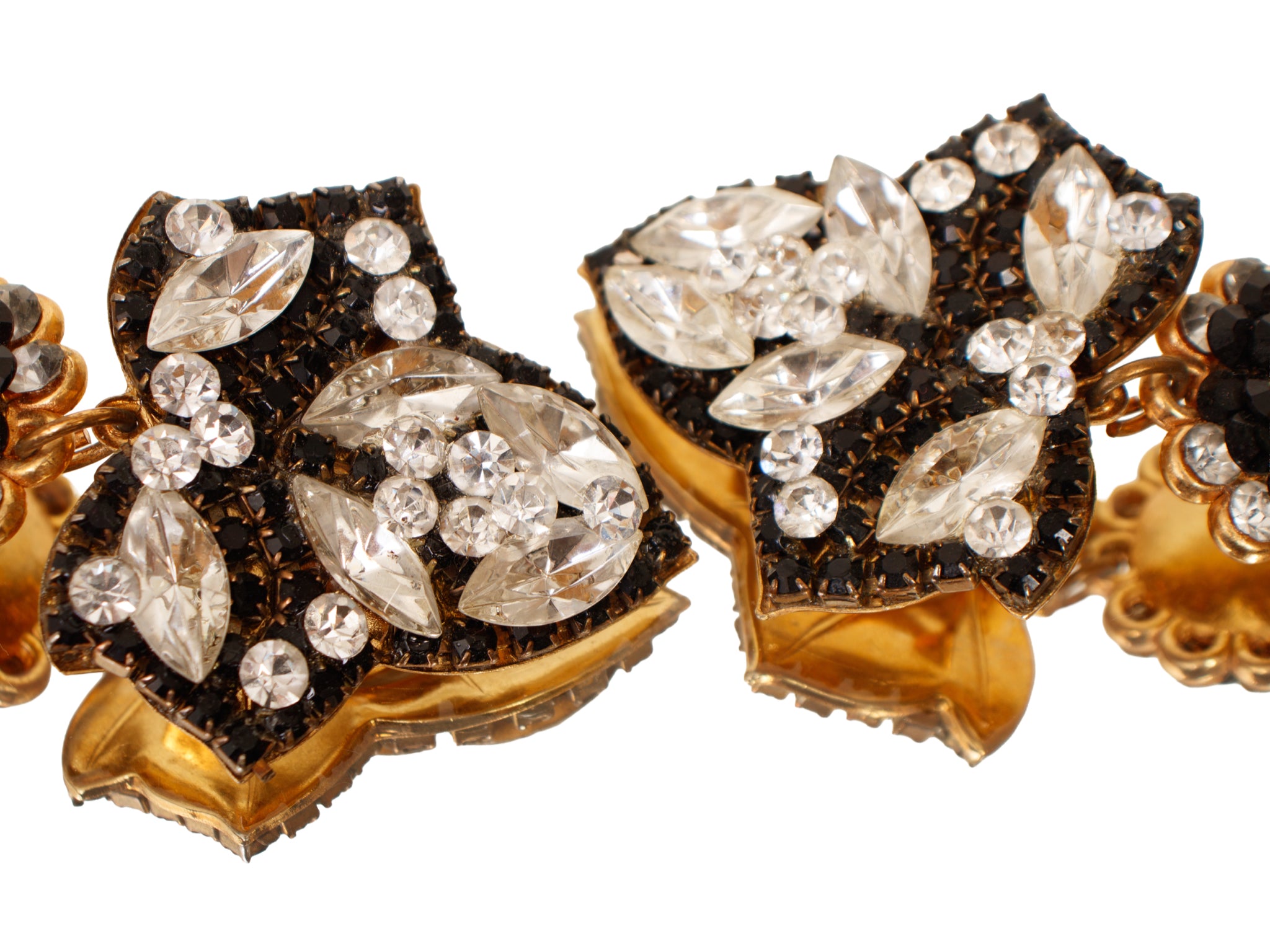 Tria Floral Leaf Rhinestone Dangle Clip-On's