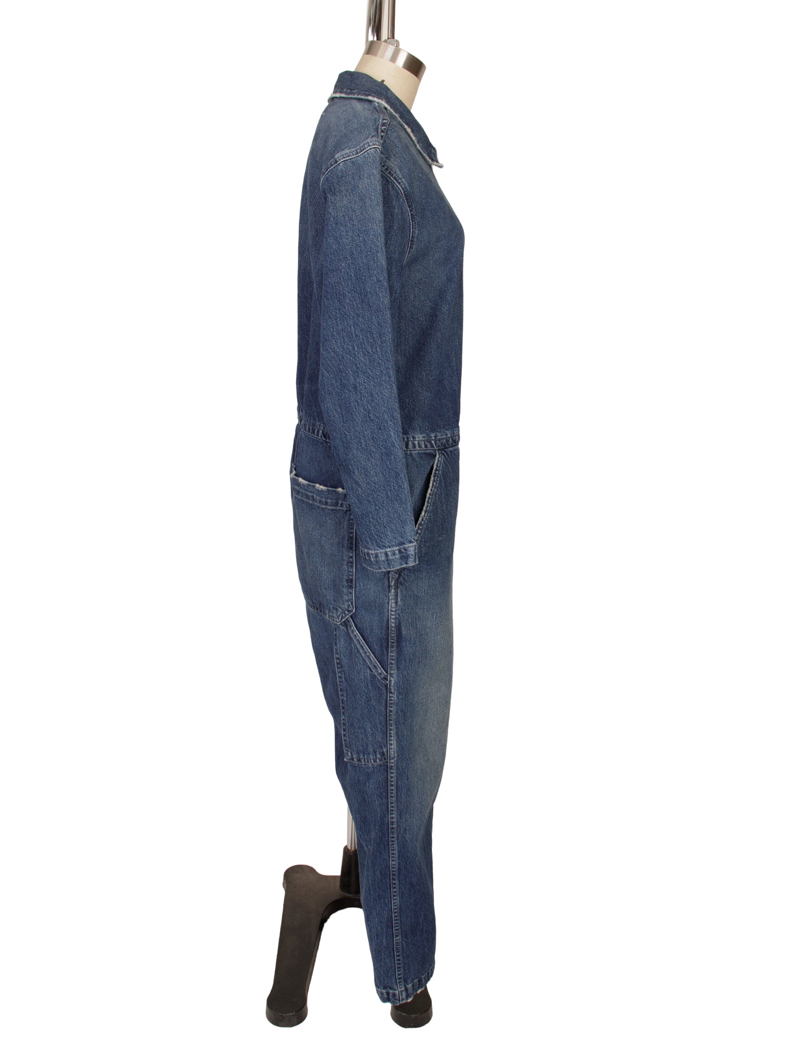 Amo Distressed Denim Zip Jumpsuit