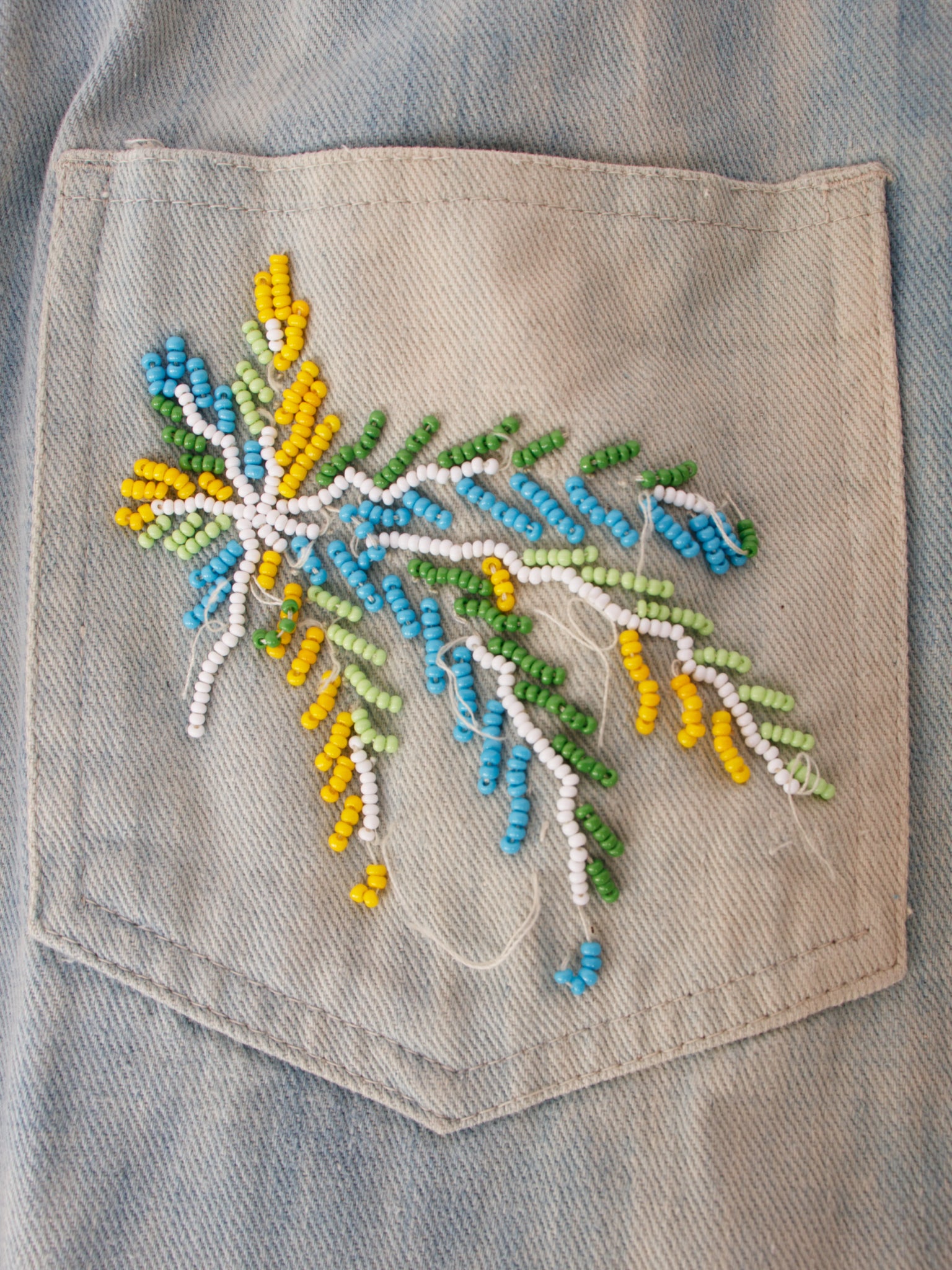1970s Denimites Beaded Light Wash Denim Pant Set