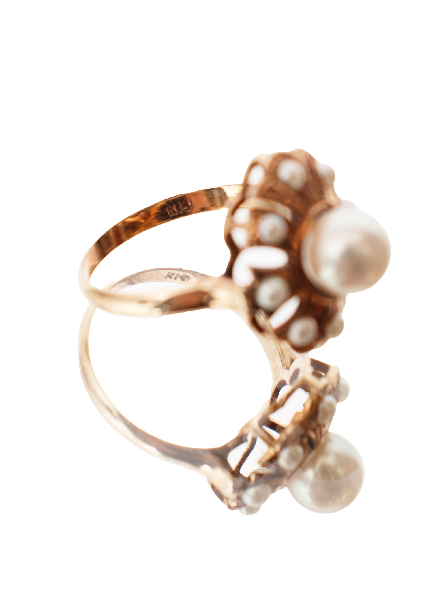 14K Gold Pearl Halo Ring