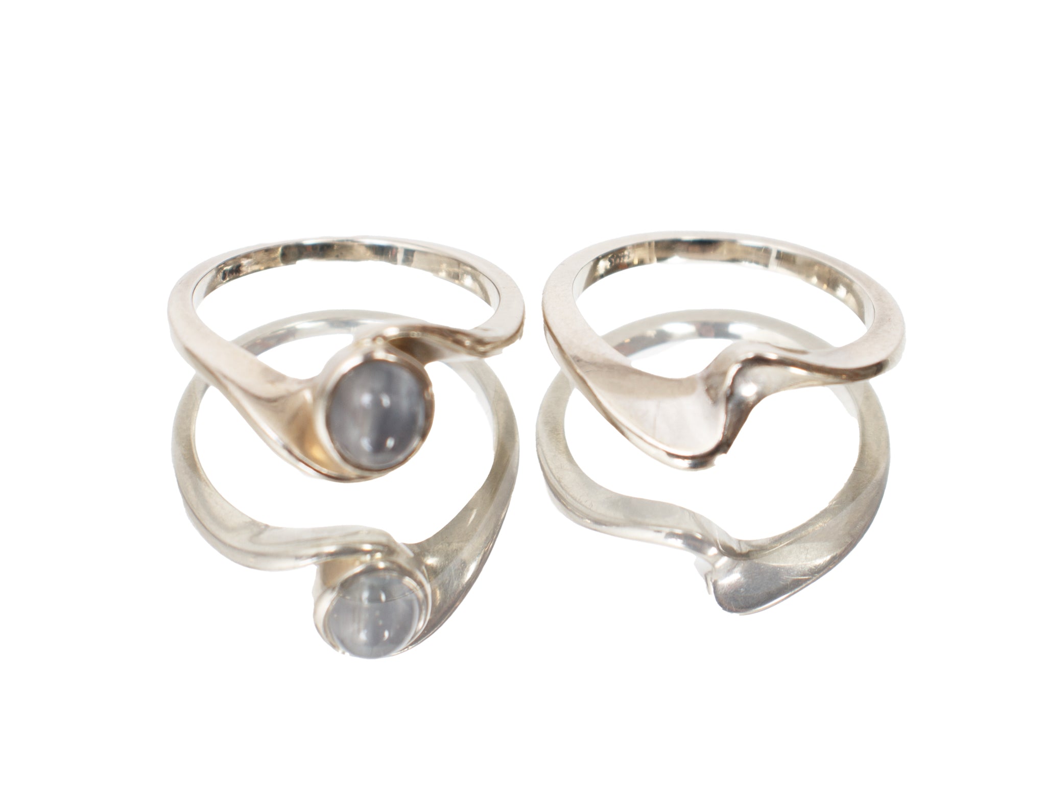 14K White Gold & Moonstone Stacking Ring Set