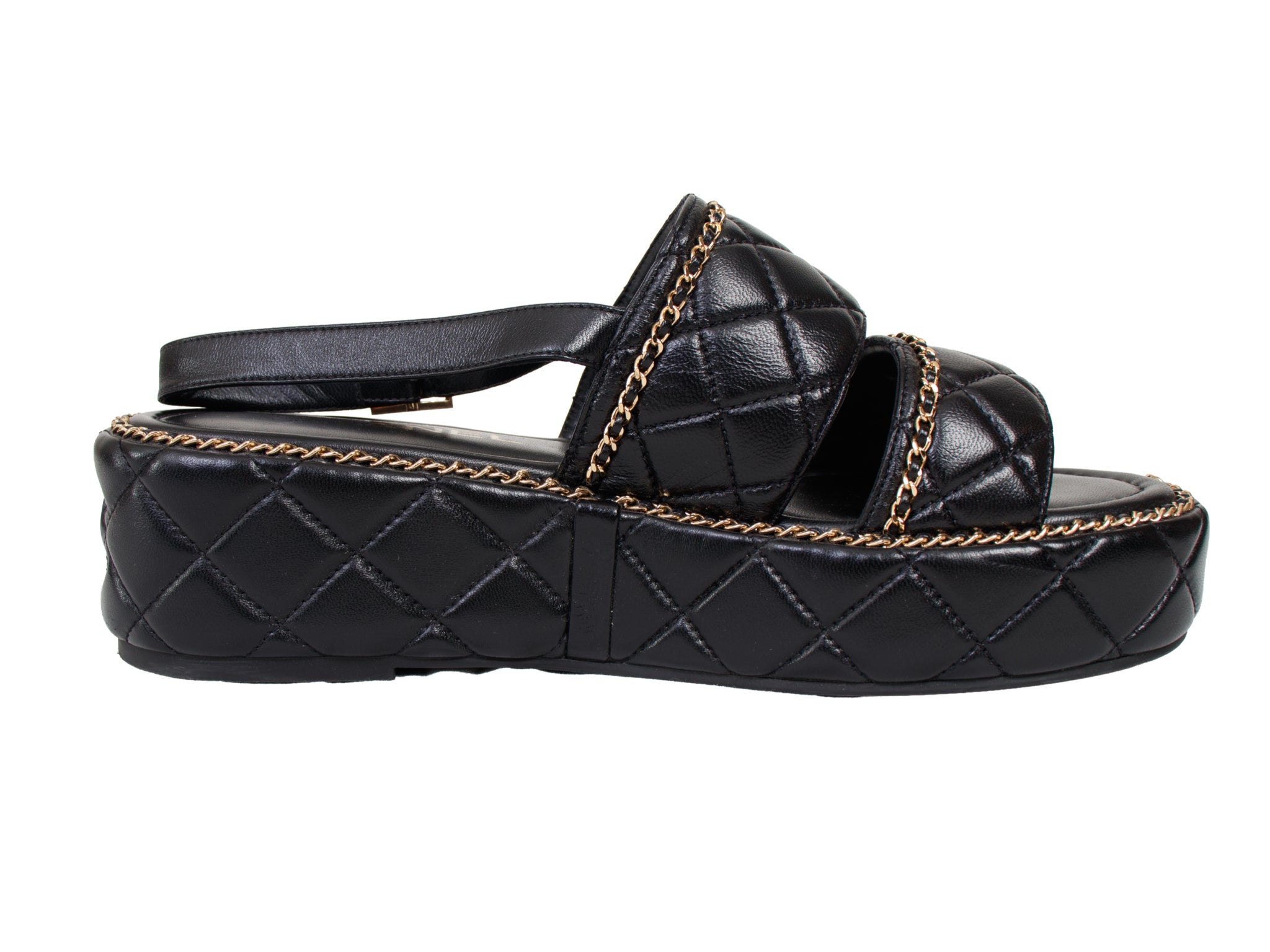 2025 Chanel Lambskin Quilted Chain Trim Sandals