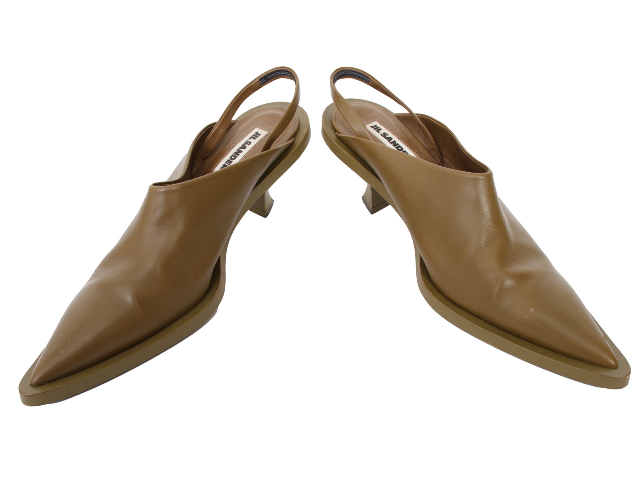 Jil Sander Olive Leather Slingback Pumps