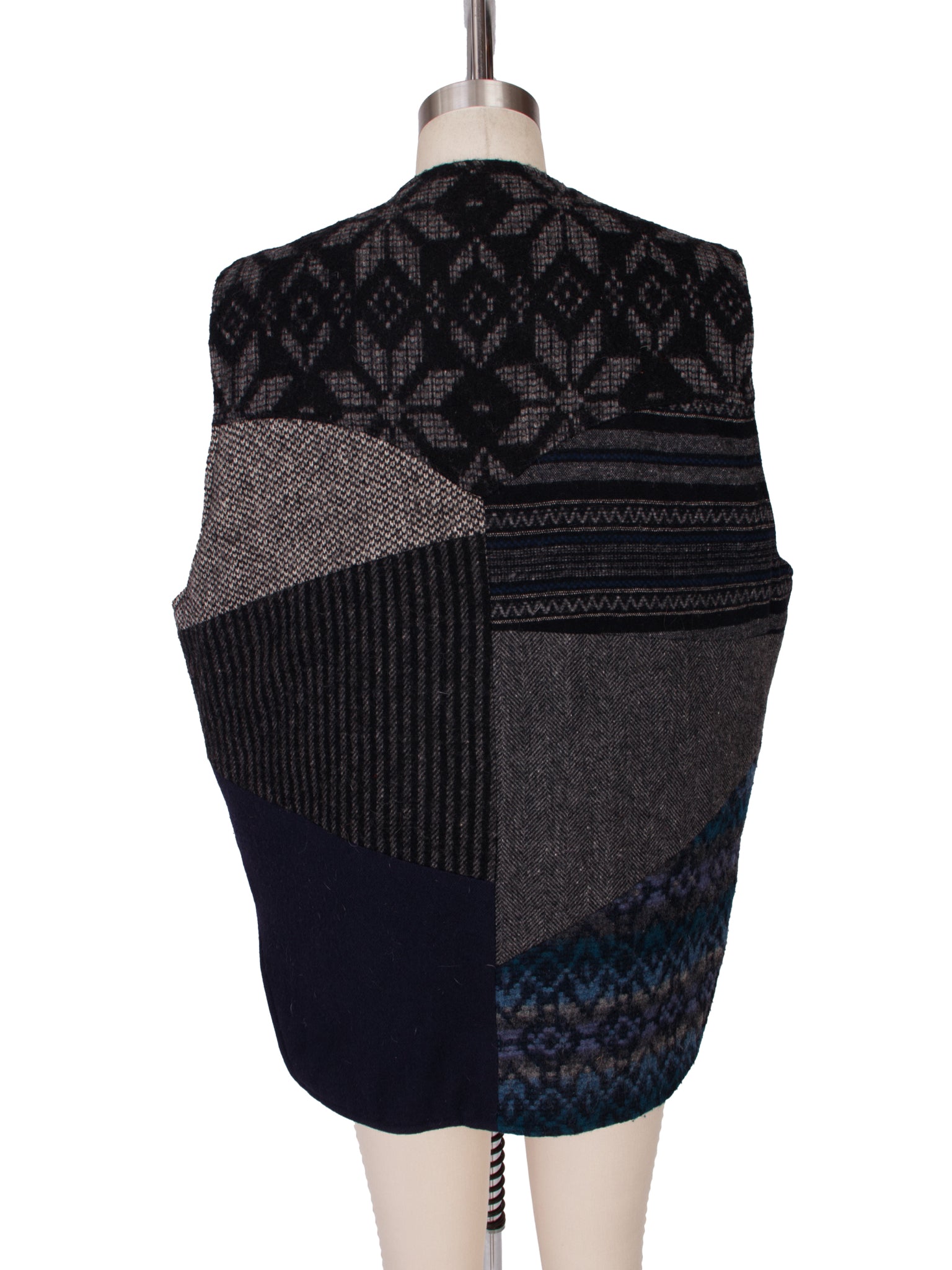 Monitaly Black & Blue Wool Patchwork Quilted Vest