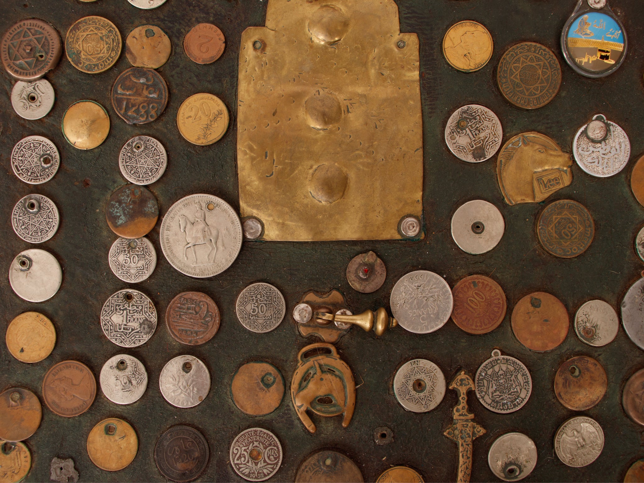1910's Moroccan Leather & Coin Embellished Messenger Bag