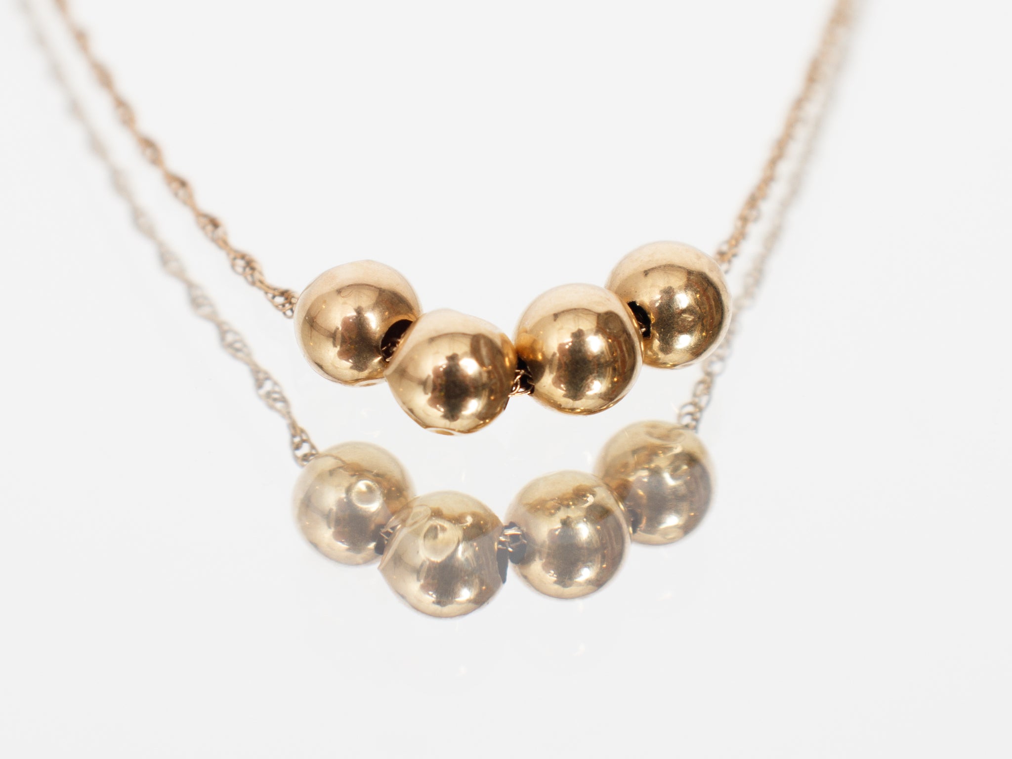 14k Gold Four Sphere Rope Chain Necklace