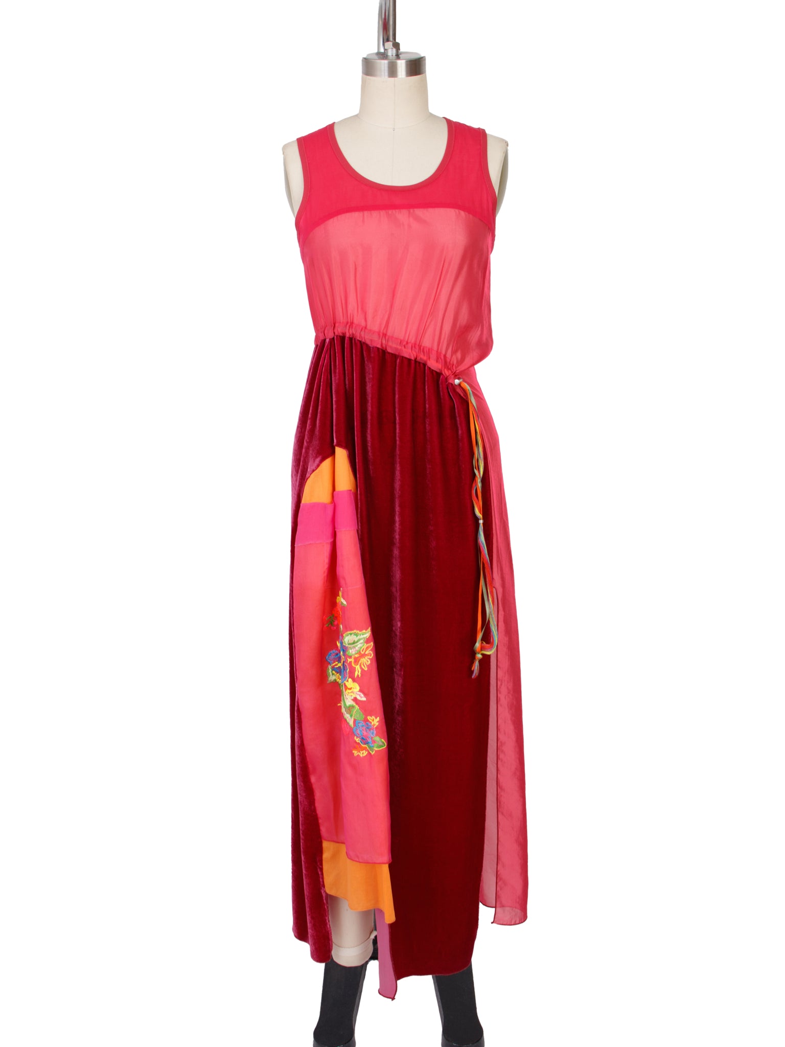 Marithe Francois Girbaud Velvet & Organza Embroidered Dress