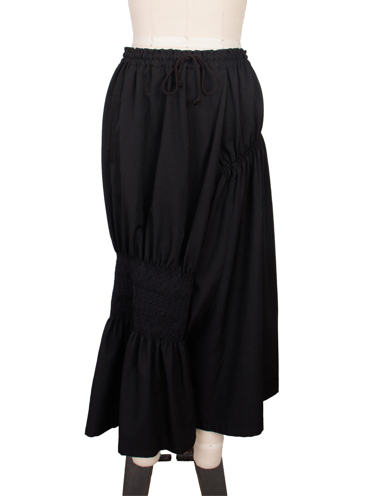 AW13 Y's Wool Smocked Asymmetric Pants
