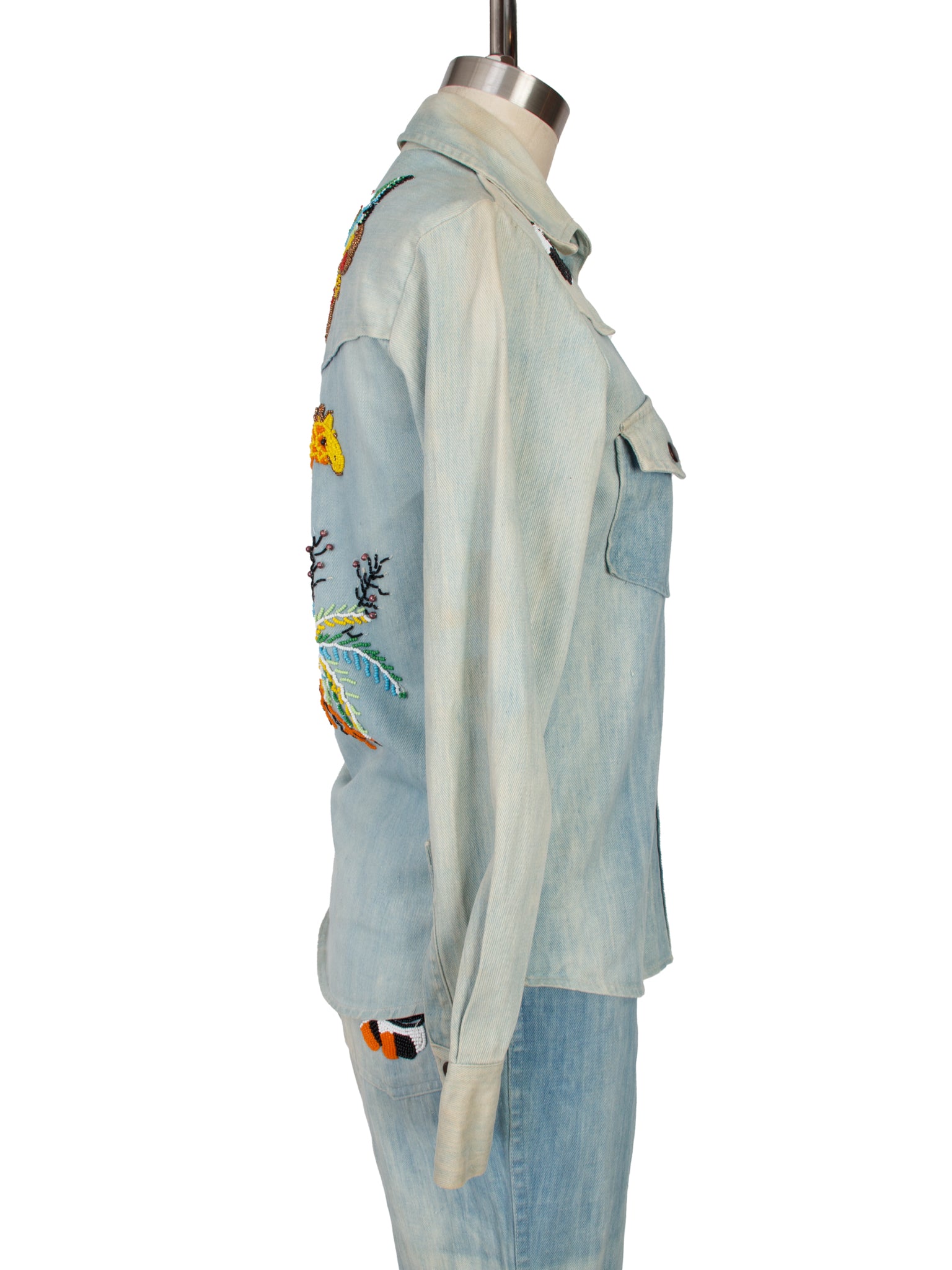1970s Denimites Beaded Light Wash Denim Pant Set
