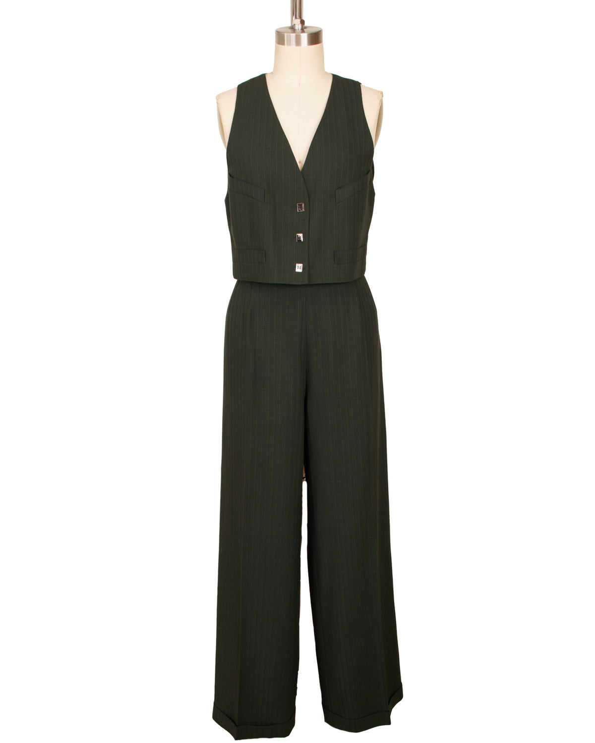 Karl Lagerfeld Wool Pinstripe Three-Piece Pantsuit