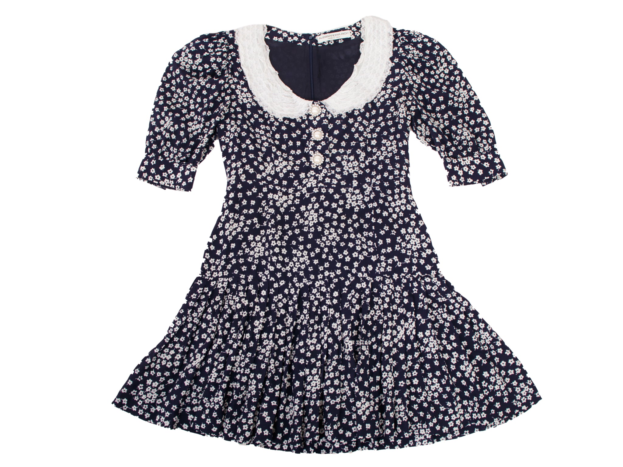 Alessandra Rich Silk & Lace Collar Mini Dress