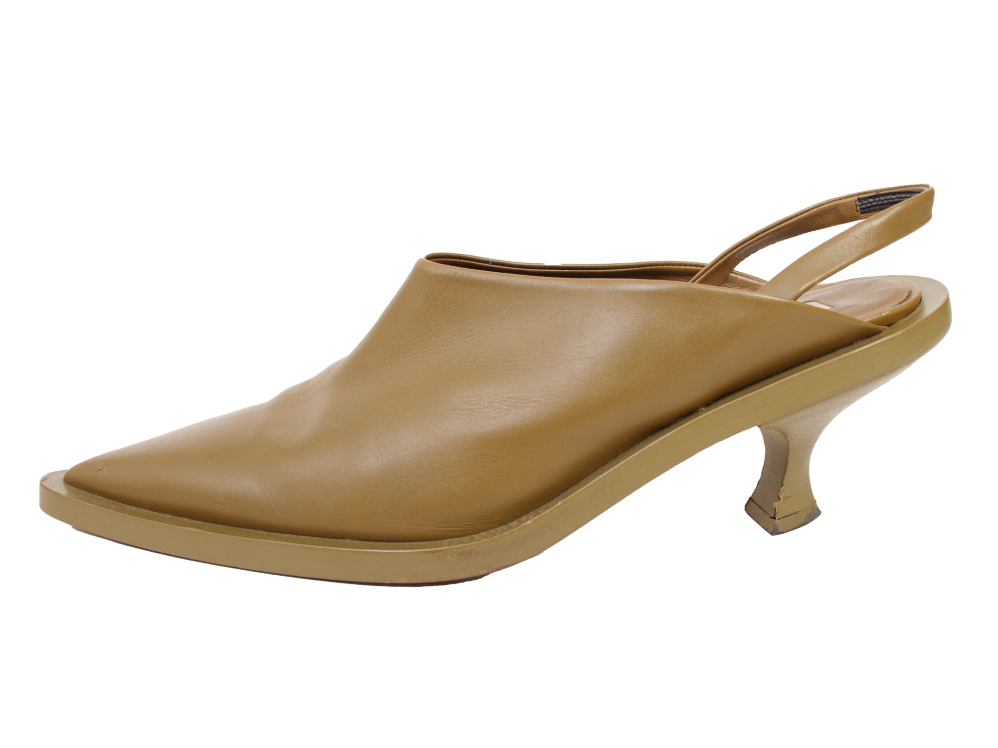 Jil Sander Olive Leather Slingback Pumps