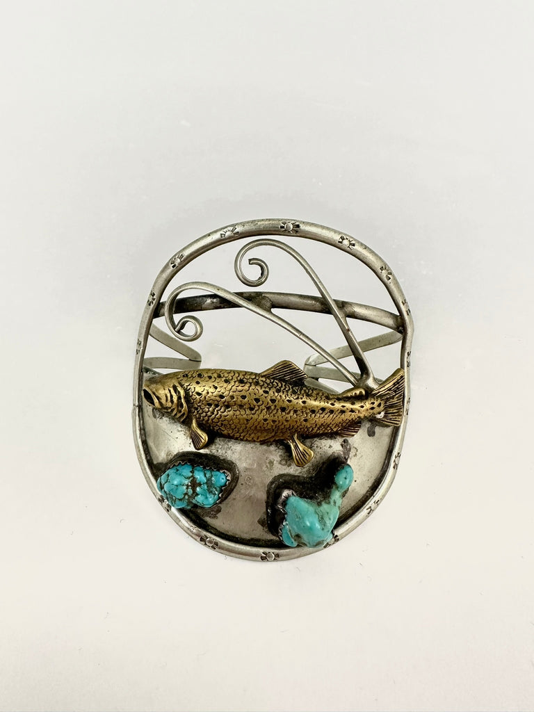 70s Sterling Silver & Turquoise Fish Cuff