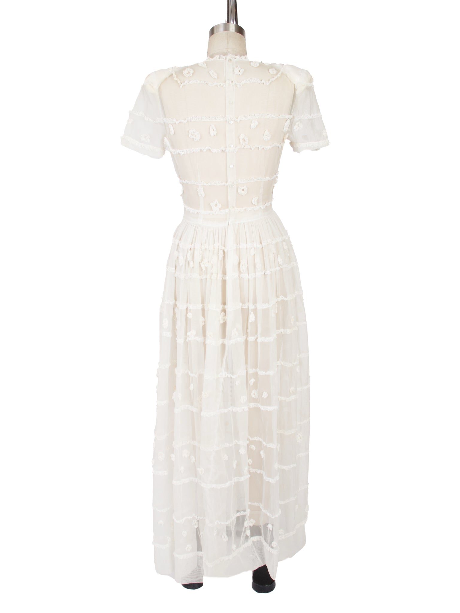 1960s Tulle & Lace Applique Dress
