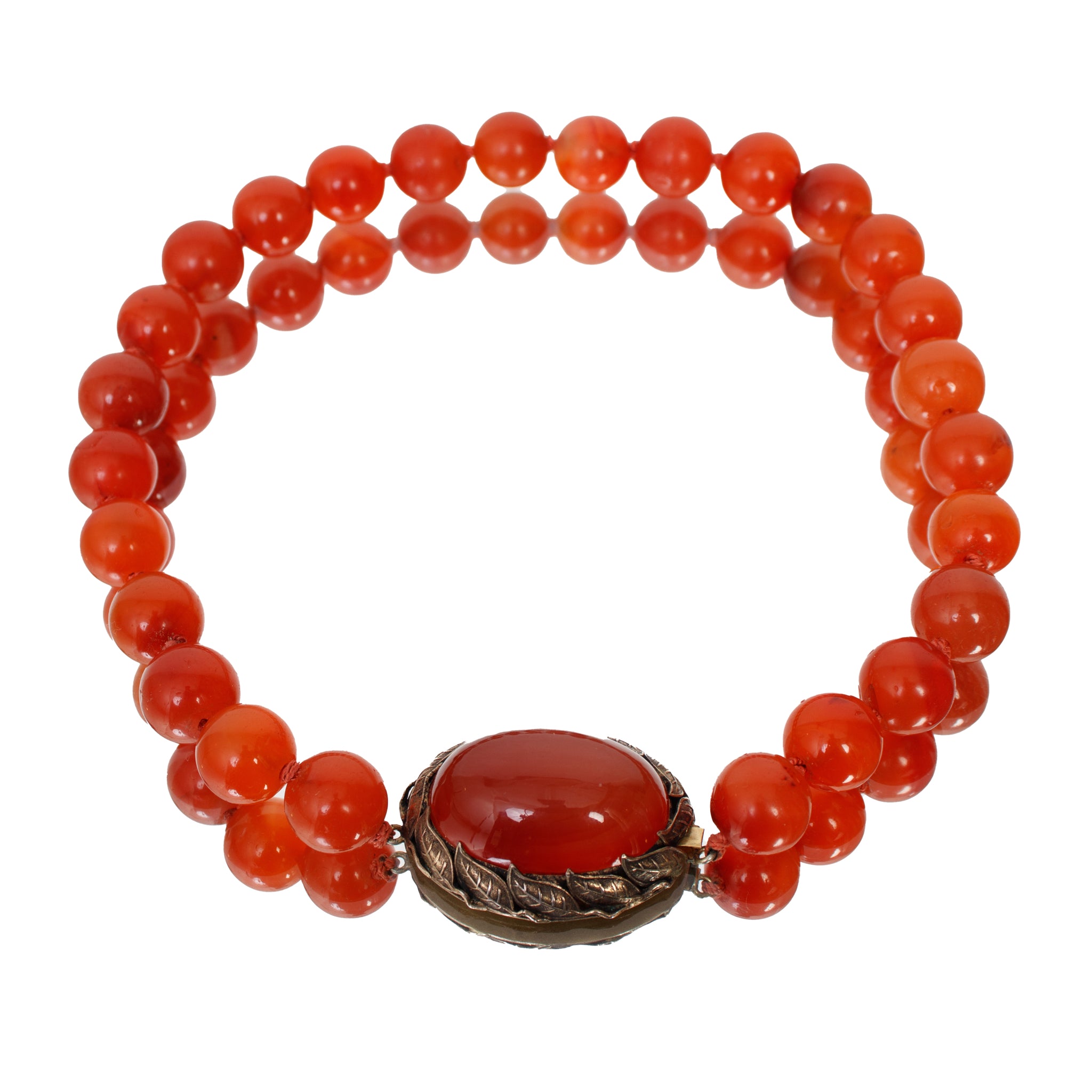 Sterling Leaf Bezel & Handknotted Carnelian Bead Necklace
