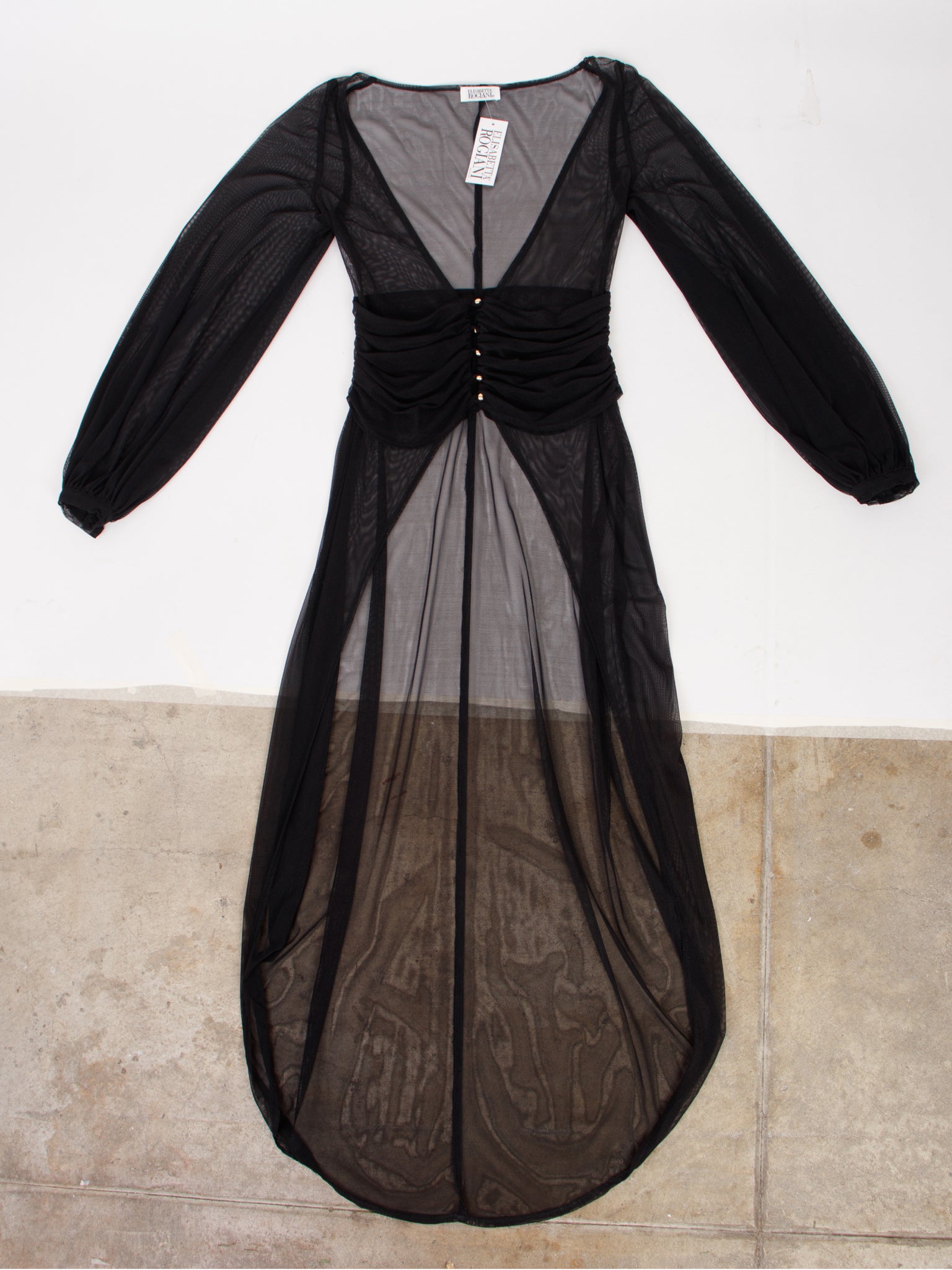 Elisabetta Rogiani Mesh Split Front Ballon Sleeve Dress