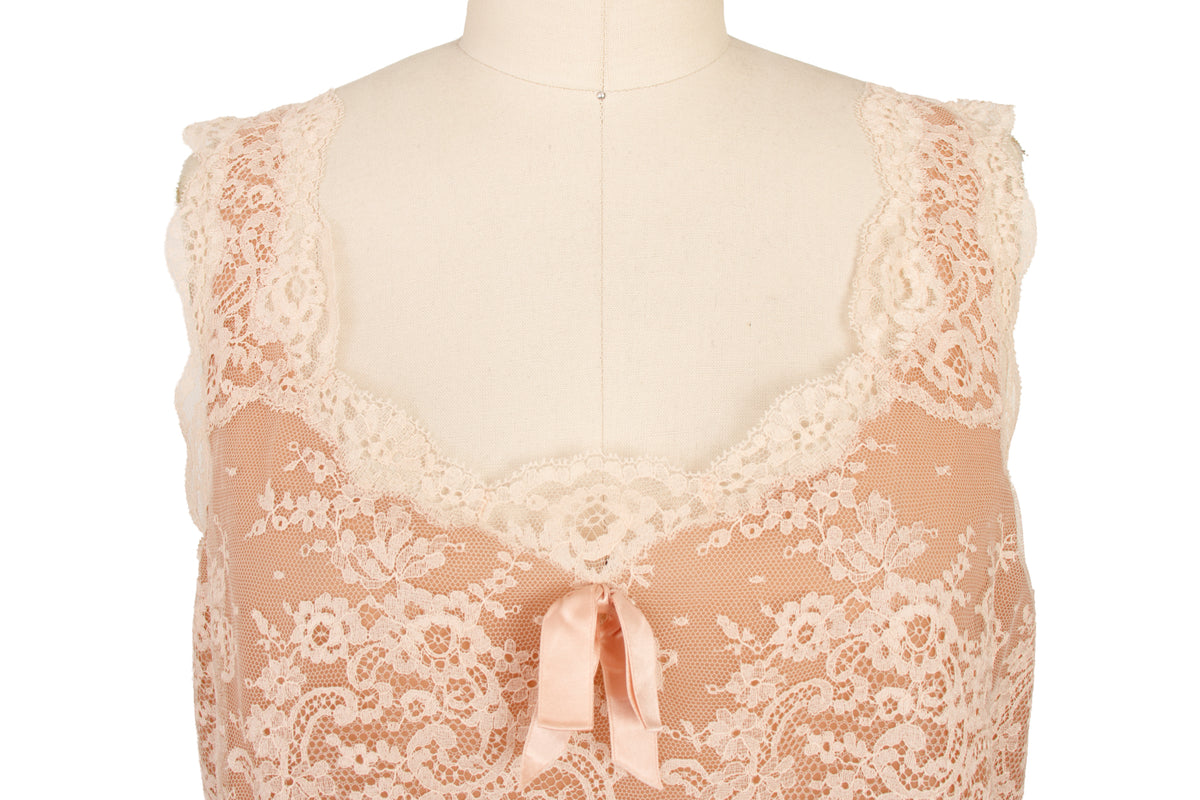 1960s Lace & Satin Bow Trim Slip Dress