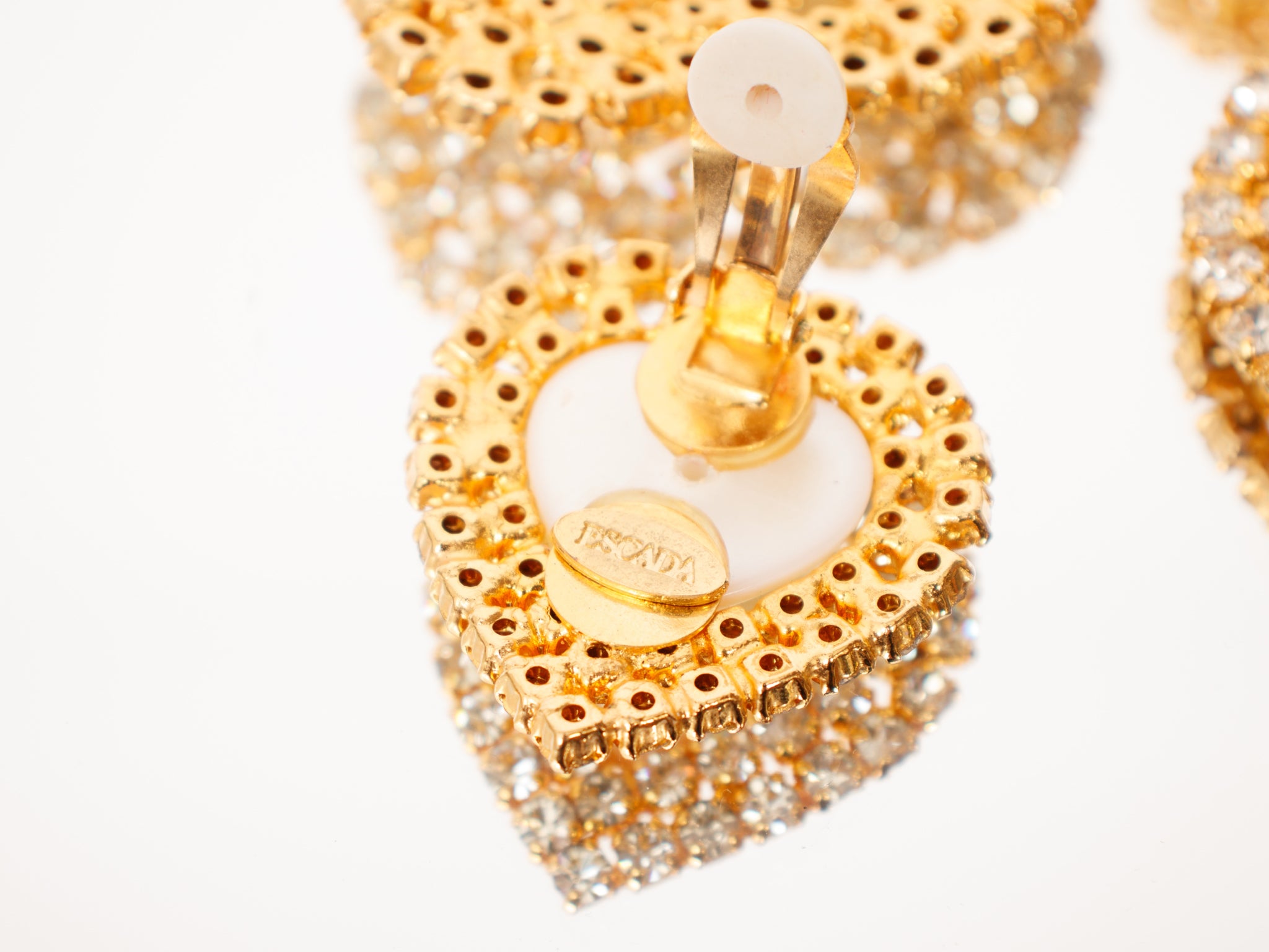 Escada Rhinestone & Faux Pearl Heart Clip-Ons