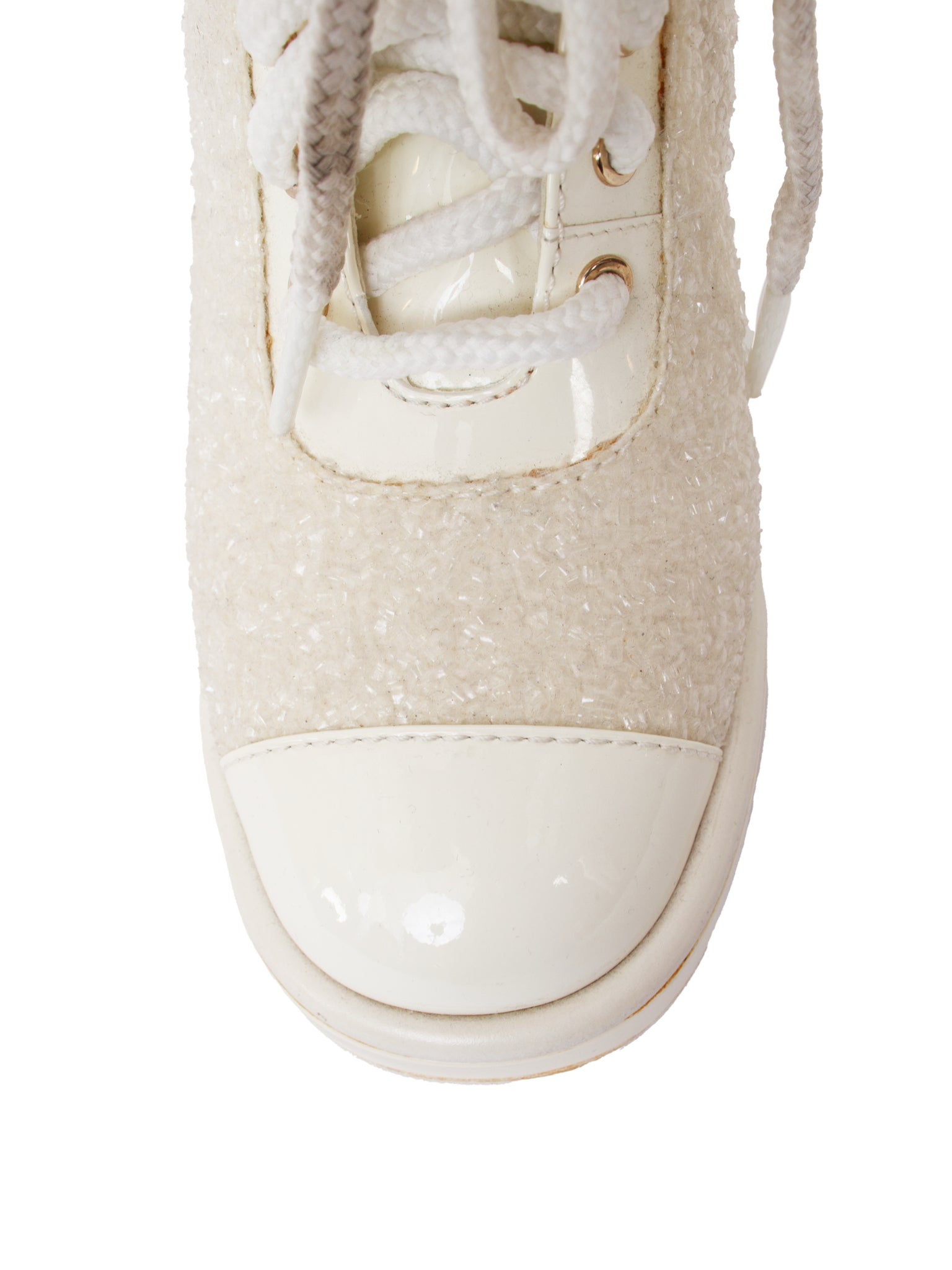 Chanel Cream Patent Tweed Combat Boots*