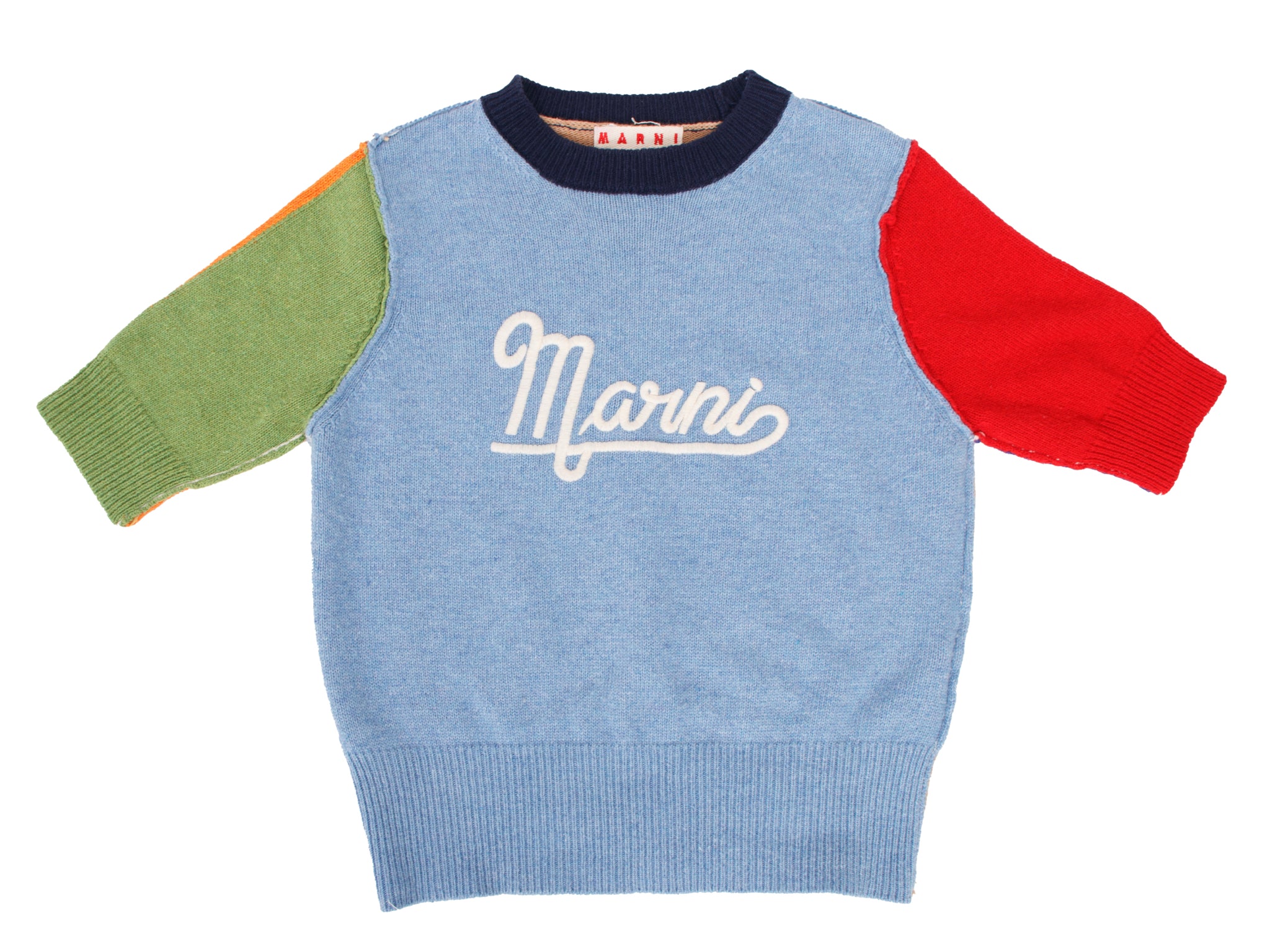 Marni Virgin Wool Colorblock Logo Knit Top