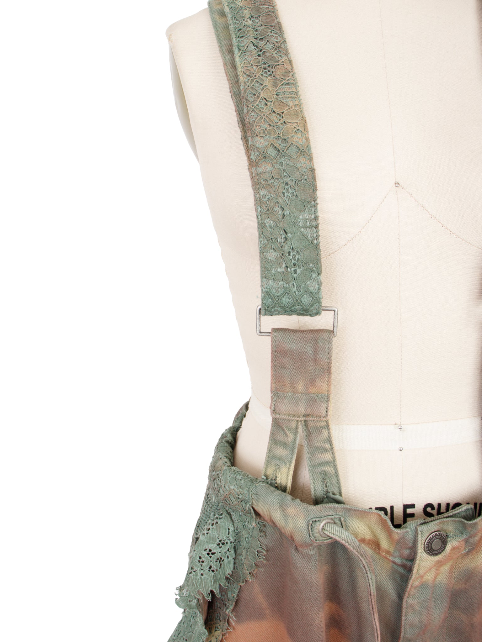 Les Benjamins Camouflage Lace Suspender Cargo Pants spot at back pocket