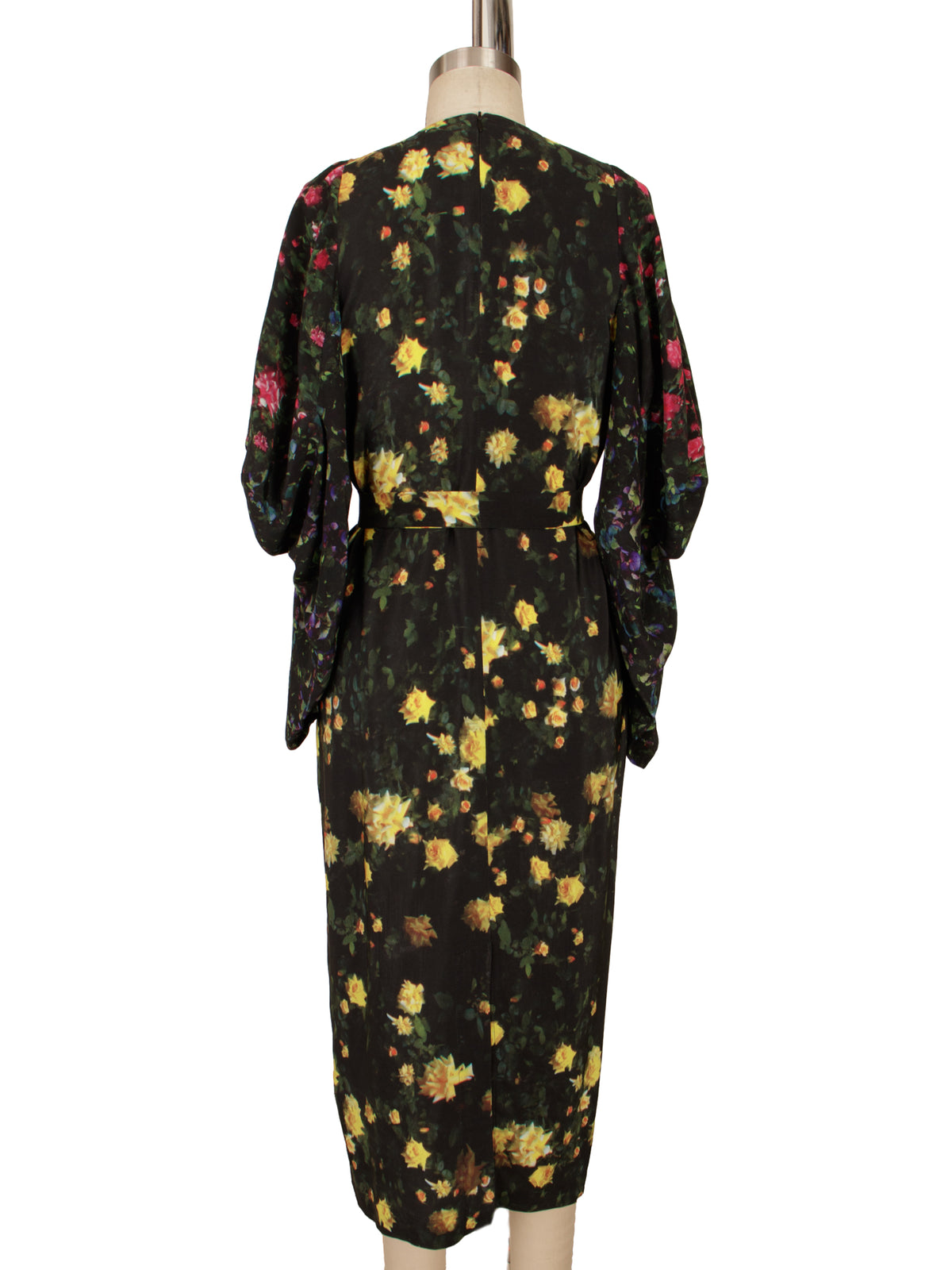 Anntian Silk Floral Bishop Sleeve Dress
