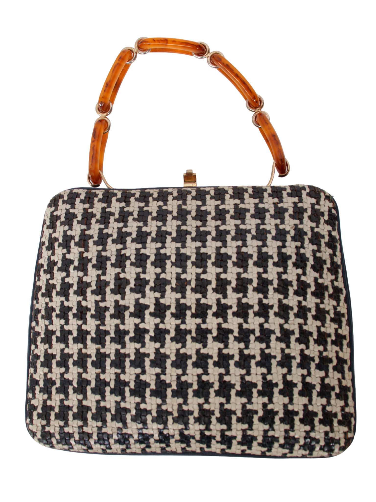 Woven Leather Houndstooth Chain Handle Frame Bag