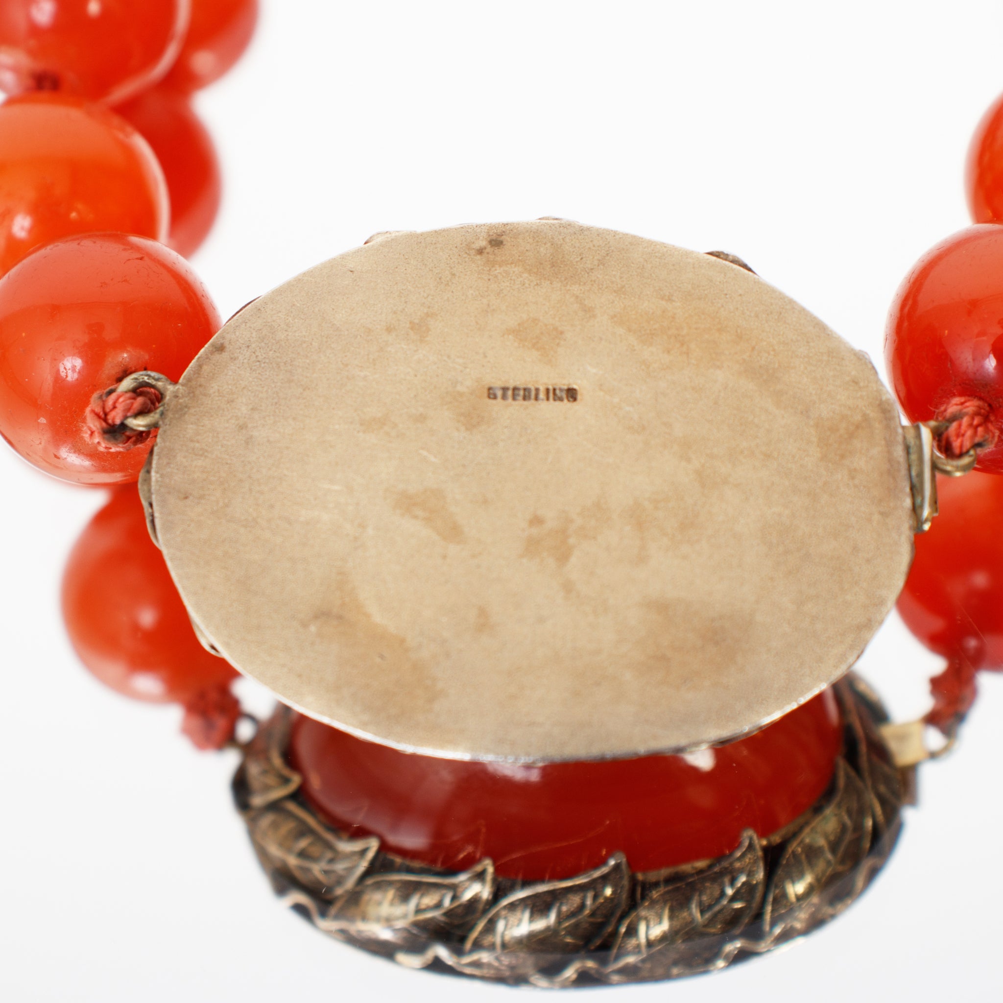 Sterling Leaf Bezel & Handknotted Carnelian Bead Necklace
