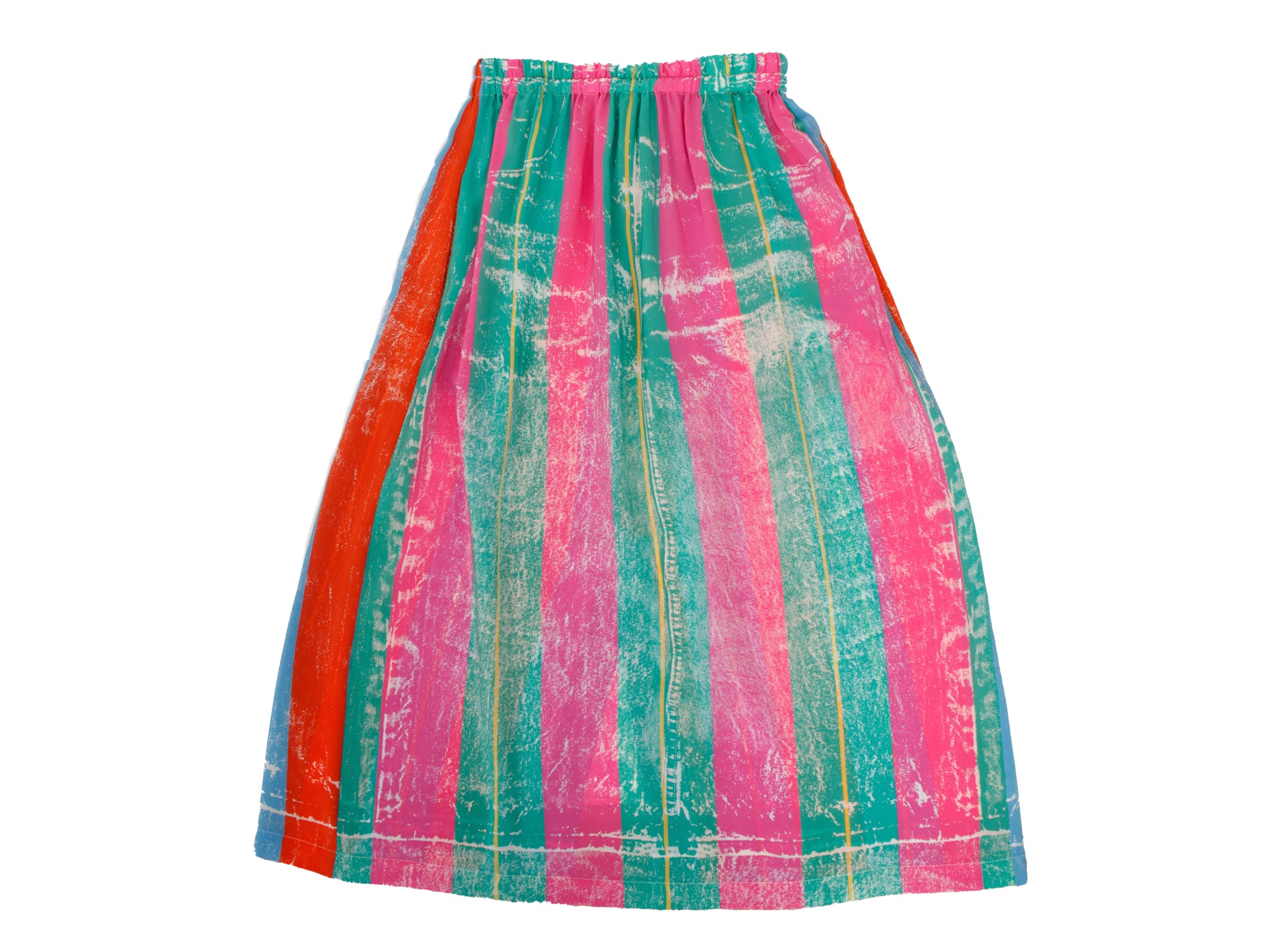 Anntian Silk Trompe L'Oeil Denim  Print Skirt