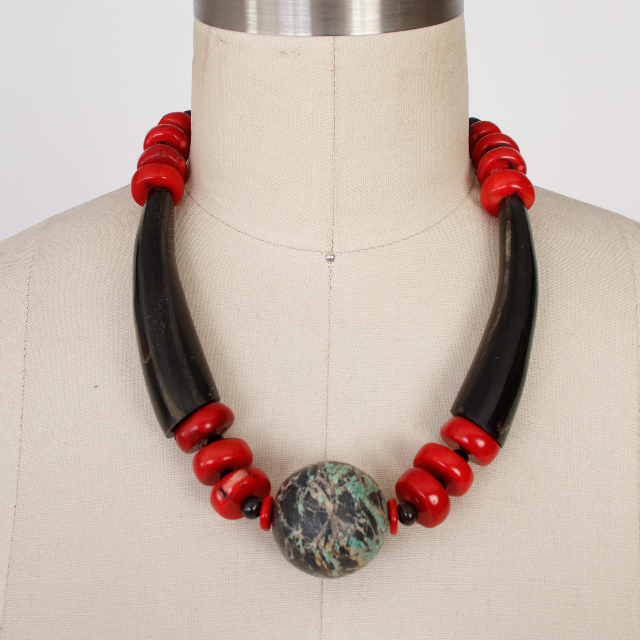Bone & Coral Necklace + Bracelet & Earrings Set