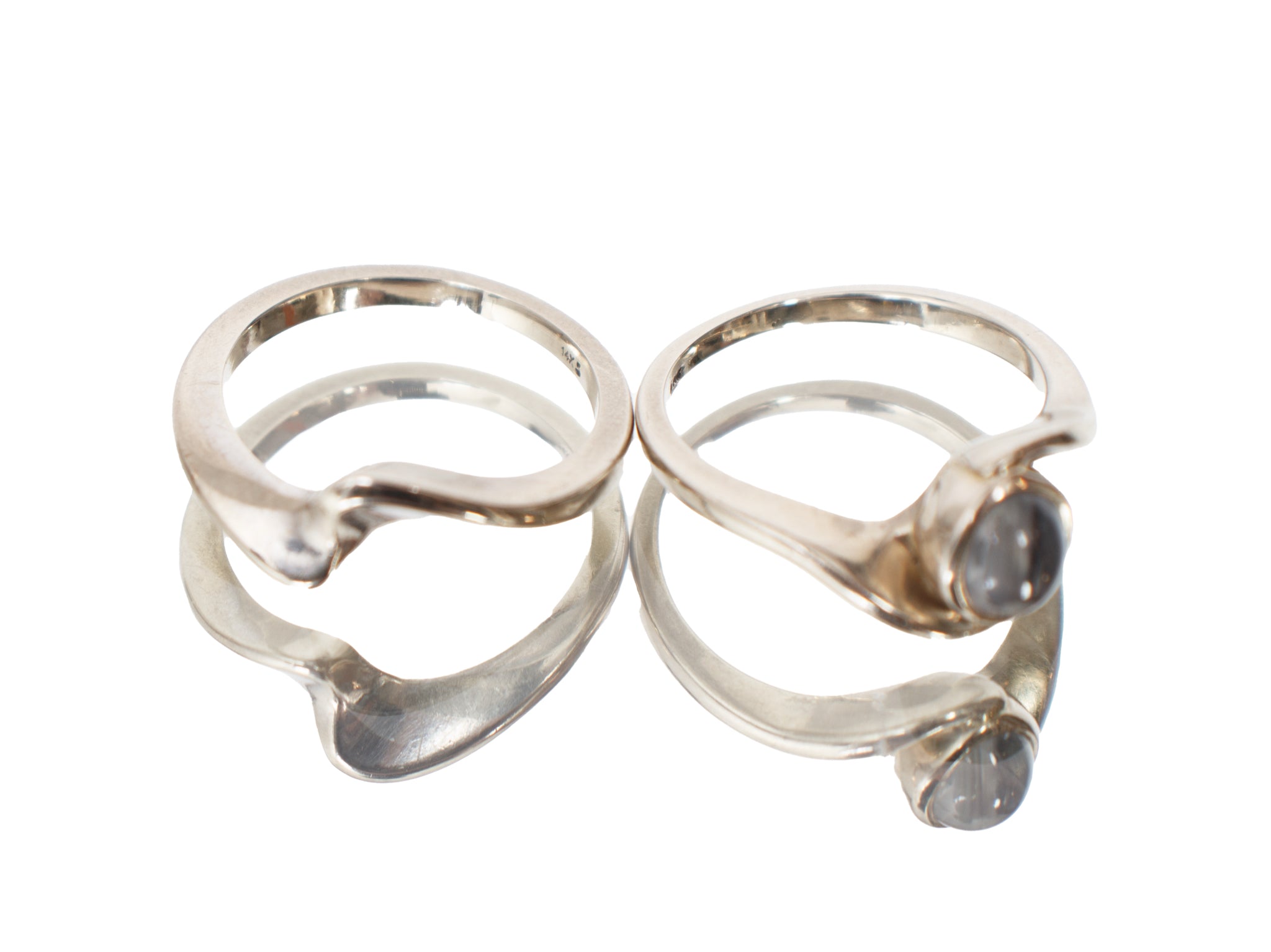 14K White Gold & Moonstone Stacking Ring Set