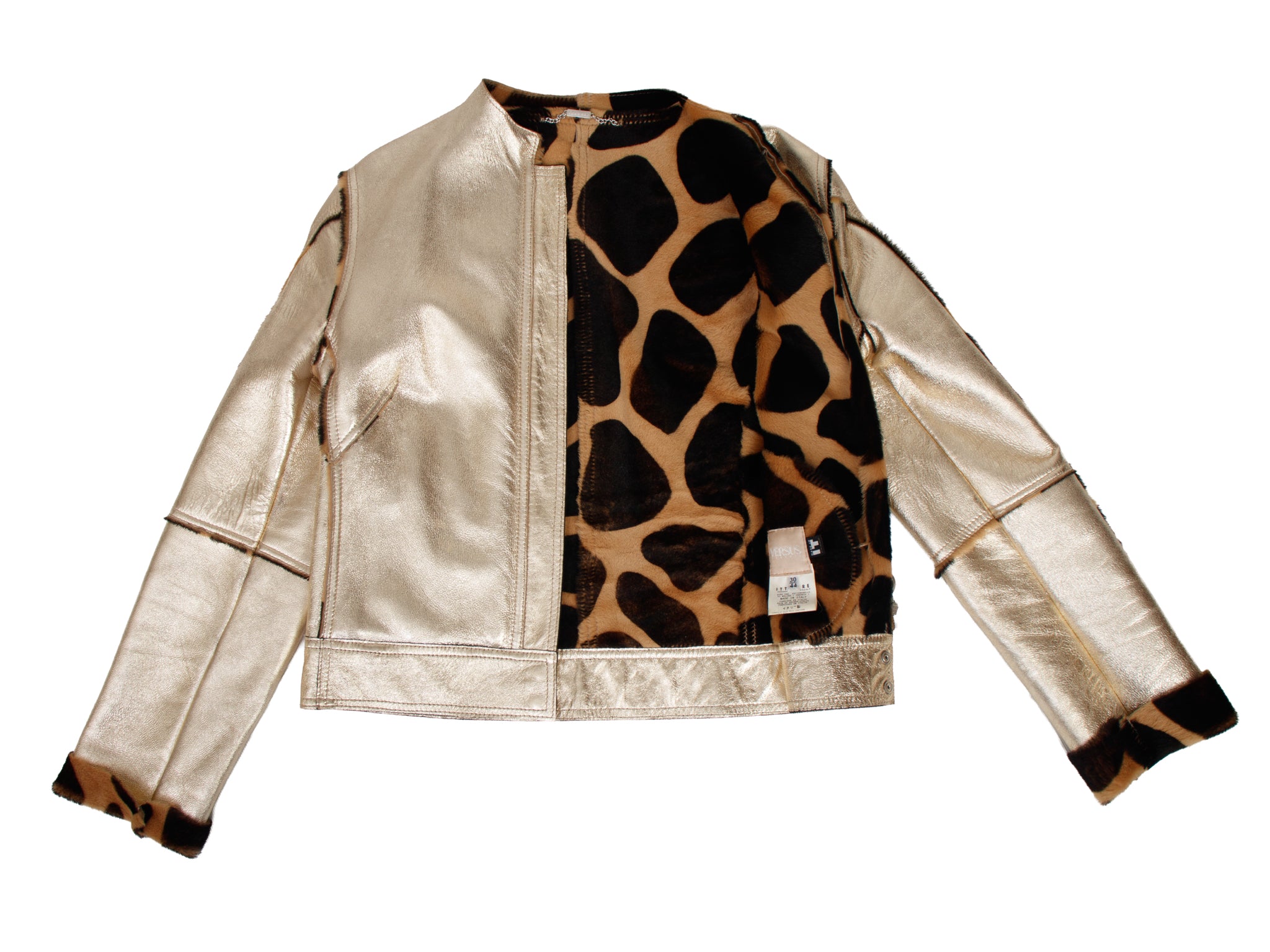 Versus Versace Metallic Leather & Ponyhair Lined Jacket