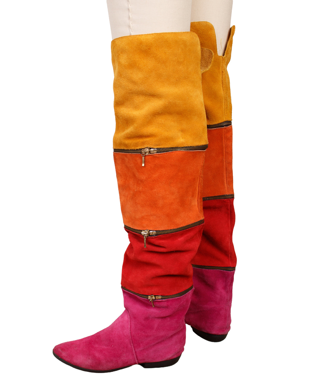 1980s Suede Colorblock Convertible Thigh High Boots